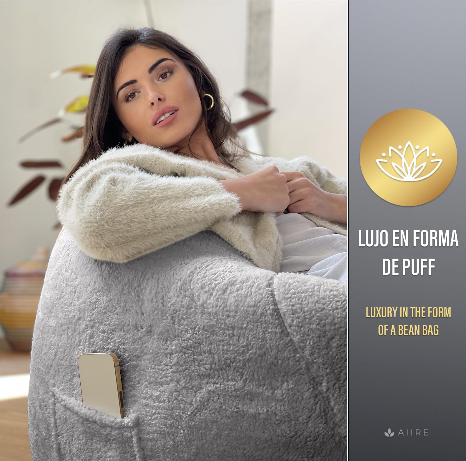 Pouf Salon Mouton XXL Géant Avec Remplissage Inclus - Bean Bag Chair Gris Pour Chambre Ado Ou Adulte