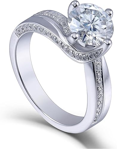 Dove Eggs - Anillo de compromiso de moissanita de 1.5 quilates, corte redondo, color G-H-I, anillo de boda de moissanita, oro de 14 quilates y plata