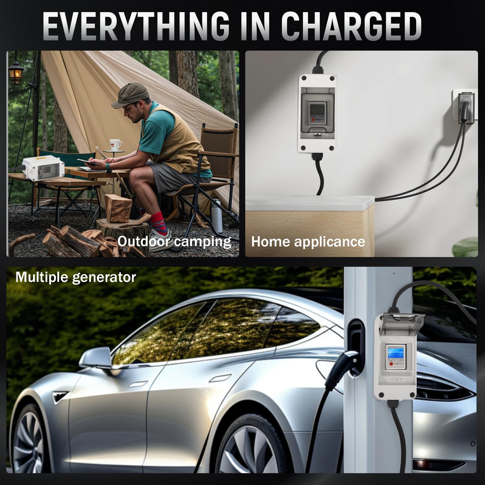 Mobiler Digitaler Stromzähler mit Reset, 230V 60A Mobile Meter Intelligenter CEE Outdoor KWH Messgerät IP65 Wasserdichtem Gehäuse für Wohnmobile Elektrofahrzeuge Steckdosen