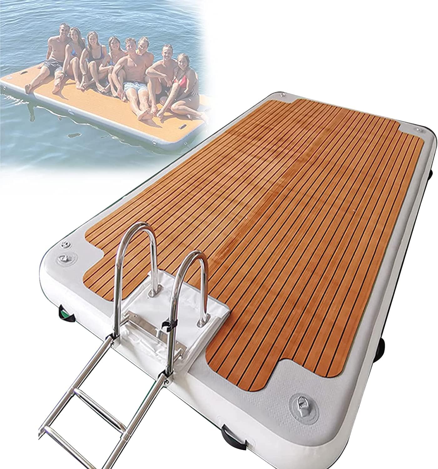Inflatable Dock Floating Platform with Stainless Steel Ladder, Inflatable Pontoon Dock Floating Raft, 2.0 * 2.5m/6.6 * 8.2ft
