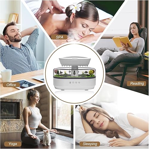 Miniatura 6 de Humidificador de gotas de lluvia de 8.5 fl oz y difusor de aceite esencial, humidificador ultrasónico en forma de nube con sonidos relajantes de