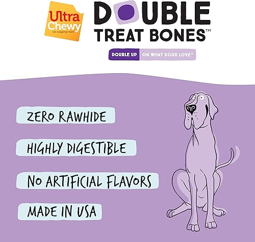 Miniatura 4 de Ultra Chewy Huesos de doble trato golosinas de larga duración fabricadas en Estados Unidos para razas grandes y pequeñas, altamente digeribles, para