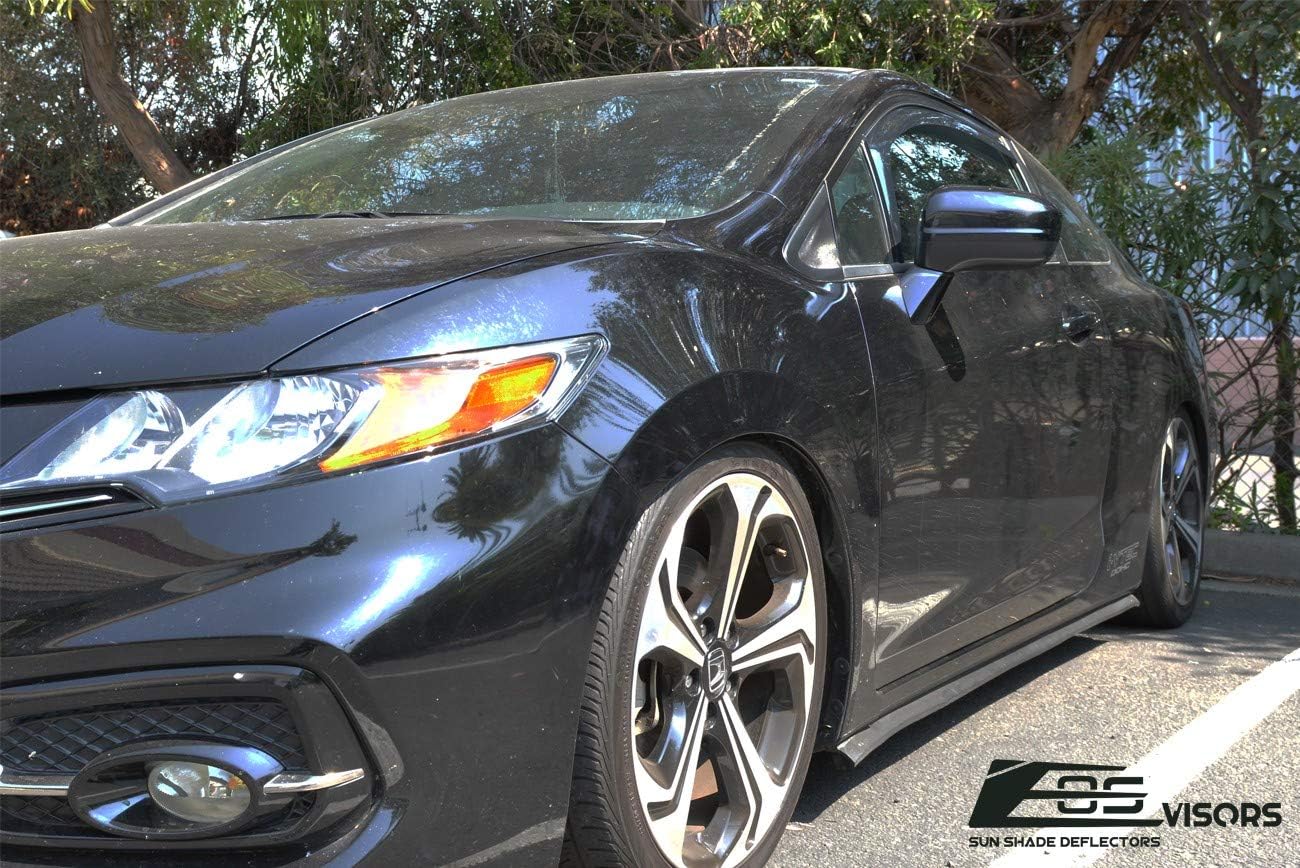 for 2012-2015 Honda Civic 2Dr Coupe | EOS Visors JDM in-Channel Style Smoke Tinted Side Vent Window Deflectors Rain Guards