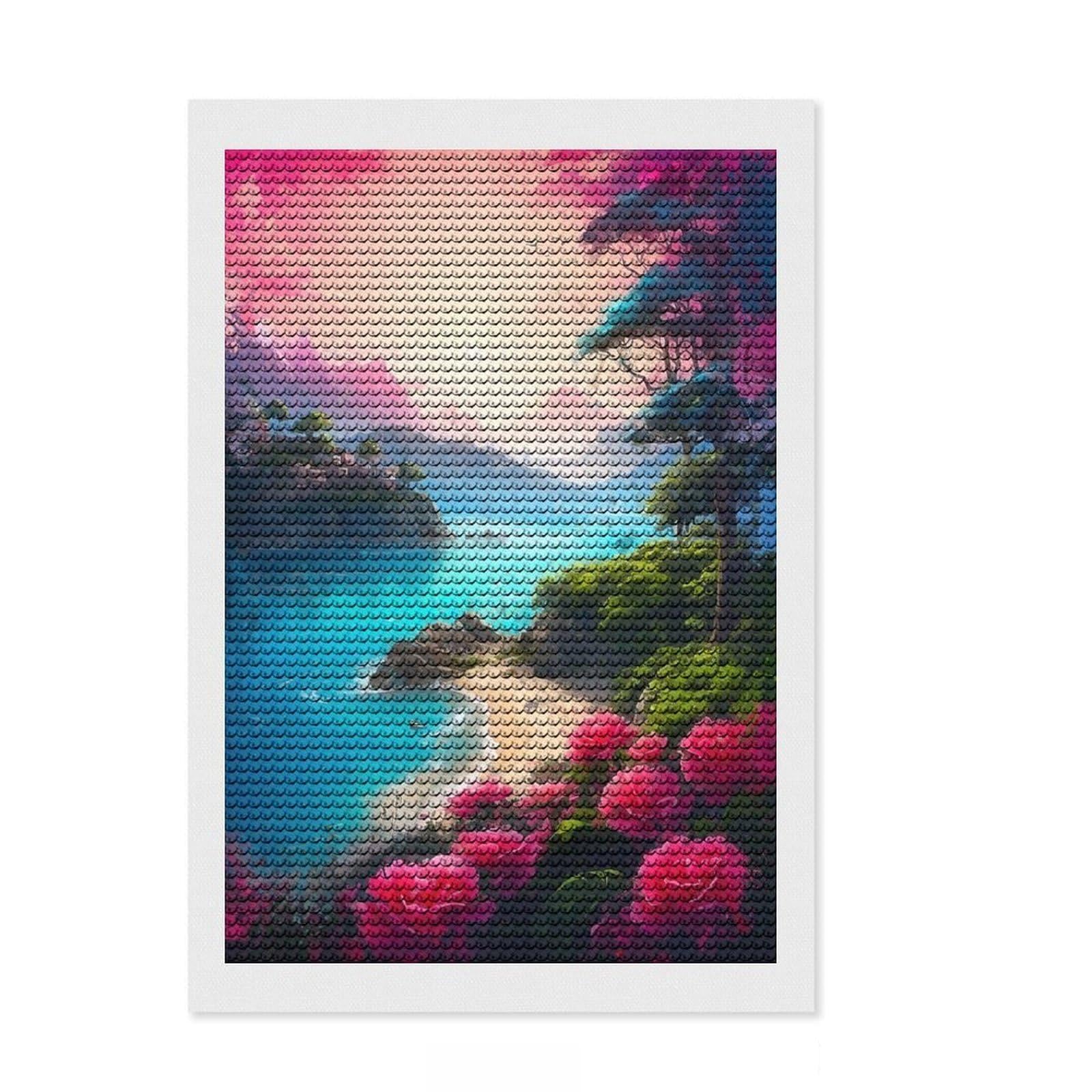 Junmoney Mountain Majesty 5D Diamond Painting Kit 8"x12", for Women, Farmhouse Decor, Boho Decor, Thoughtful Present, Relaxing DIY