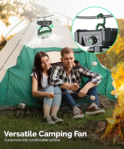 Miniatura 5 de Ventilador de camping portátil de 20000 mAh con luces, ventilador de batería recargable, tienda de campaña de playa al aire libre con 3 velocidades