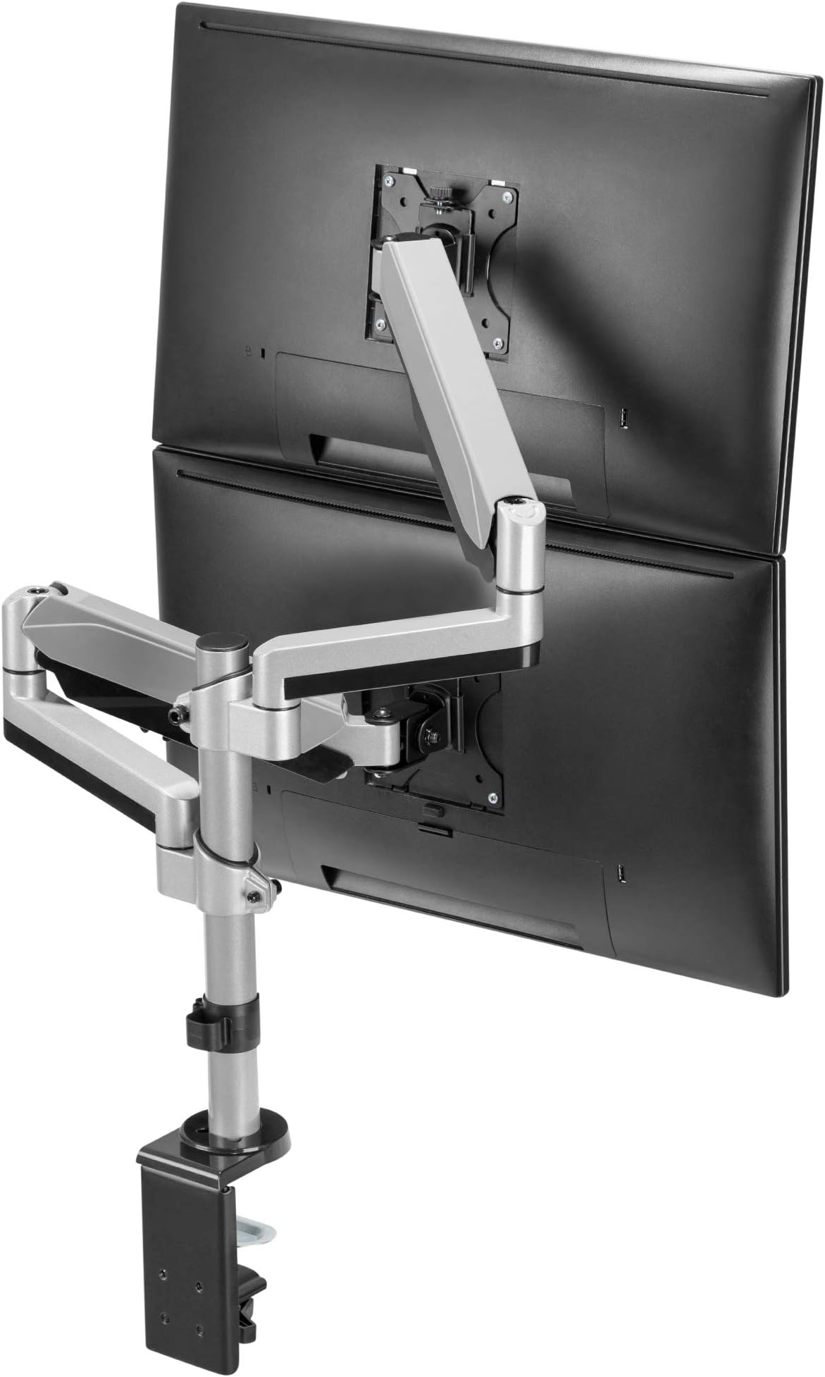 Power Dual Monitor Stacking Vertical Mount with Two Gas Spring Aluminum Arm Computer Stand Riser- Full Motion Adjustable, Heavy Duty Holds 17 to 32 Inch Screens, Up to 17.6 lbs Each, VESA 75/100