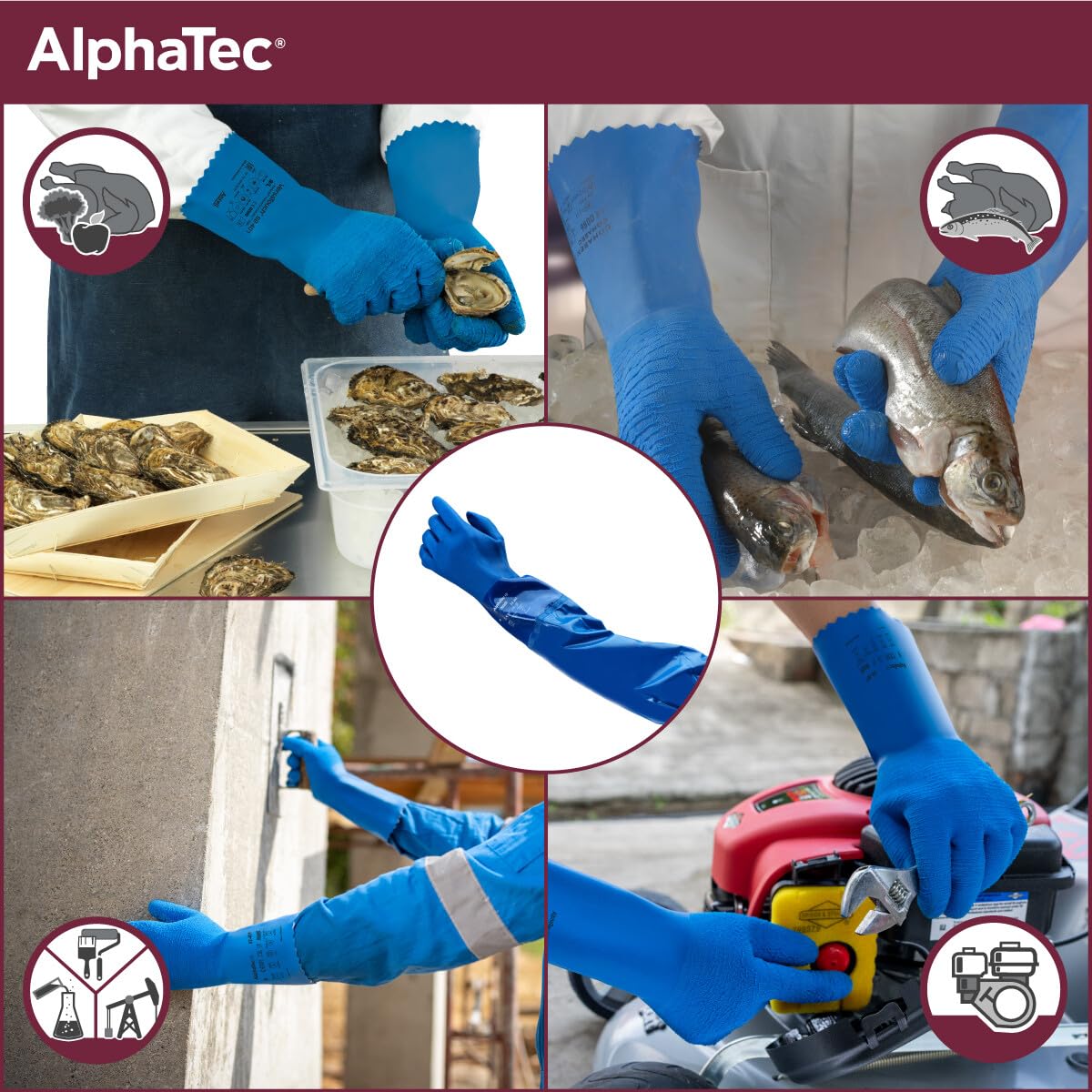 Ansell AlphaTec 62-401 Guanto in lattice, Protezione Contro le Sostanze Chimiche e Liquide, Blu, Taglia 10 (6 Paia)
