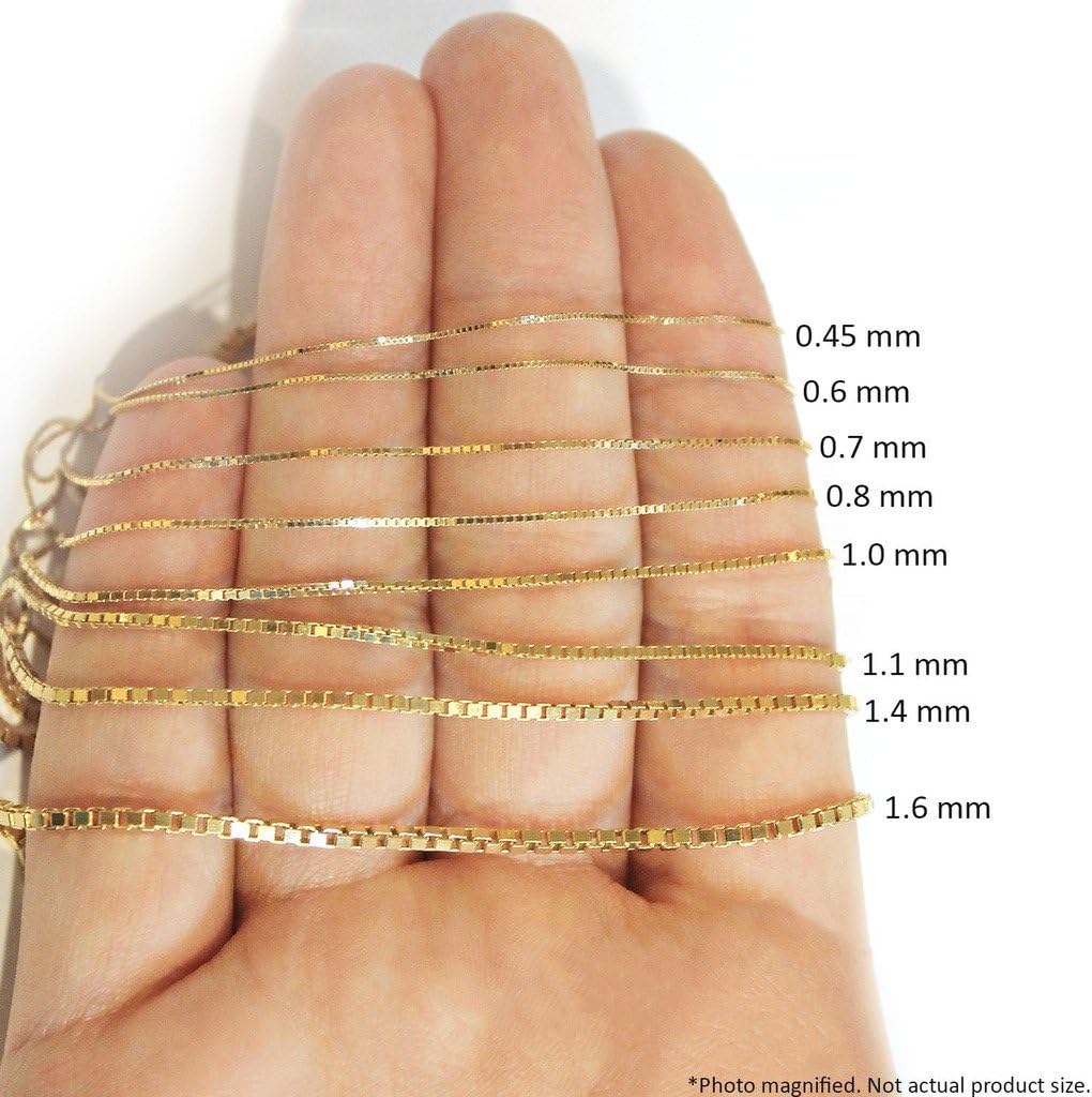 10k Yellow Gold Classic Box Thin Chain Necklace 0.45mm 16" 18" 20"