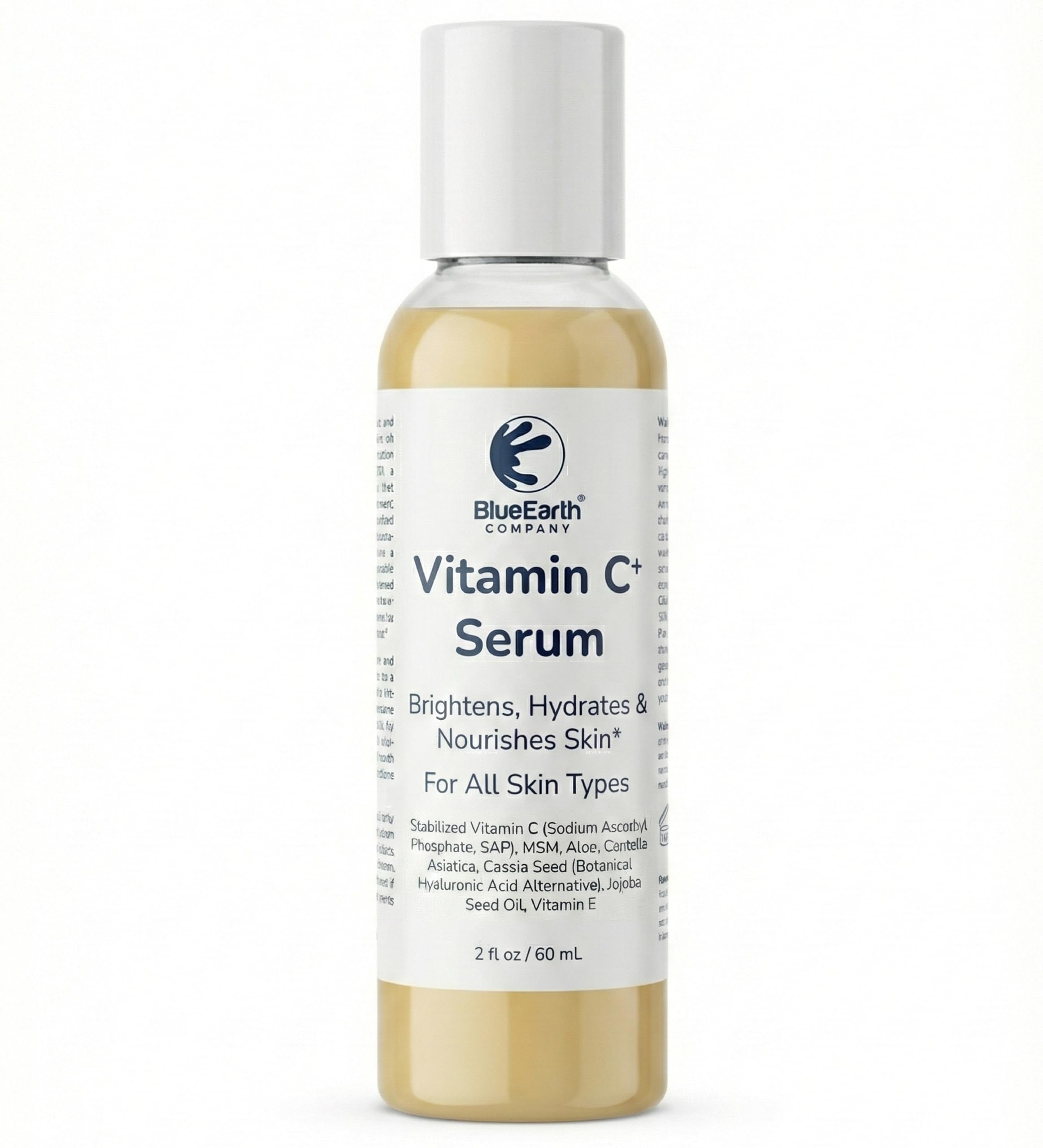 Vitamin C+ Serum for Sensitive Skin – With Sodium Ascorbyl Phosphate (SAP), MSM, Aloe, Centella, Hyaluronic – Brightens, Hydrates, Fades Dark Spots – Anti-Aging Face Serum – 2oz – BlueEarth Company