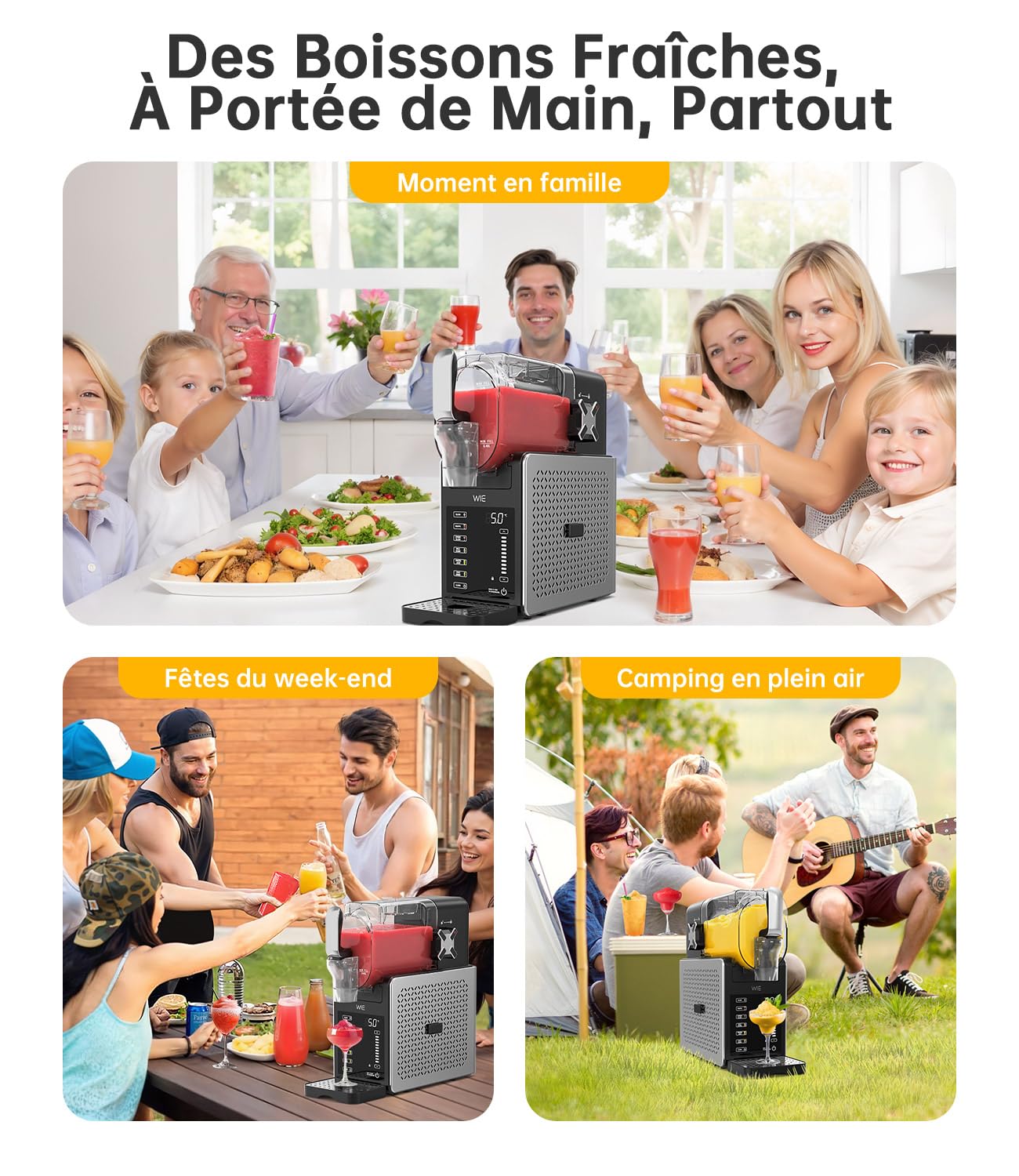WIE Slush Machine 2.6L Sans Glace Machine à Granité mit 6 Programmes Autonettoyage Slush Maker pour Maison, Fabricant de Slush pour Margarita, Cocktail, Milkshake, Frappé
