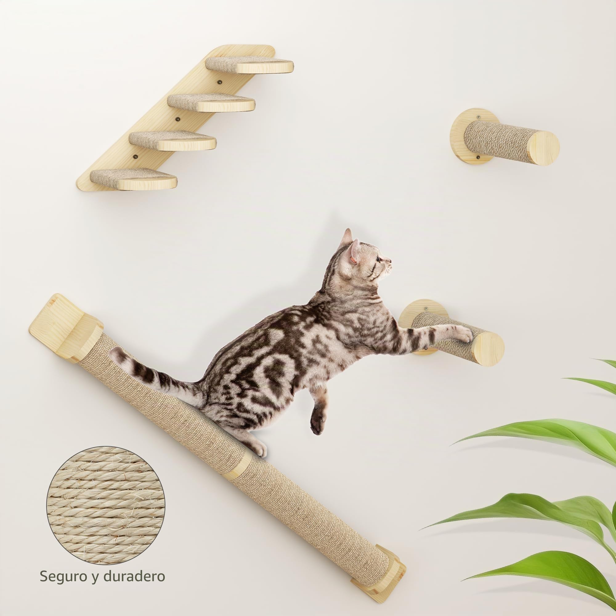 YITAHOME 7PCS Estante de Escalada para Gatos Montado en La Pared con 3 Postes Rascadores/Escaleras de 4 Escalones/Hamaca/Cama para Gatos, Árbol para Gatos Montado en La Pared con 4 Plataformas