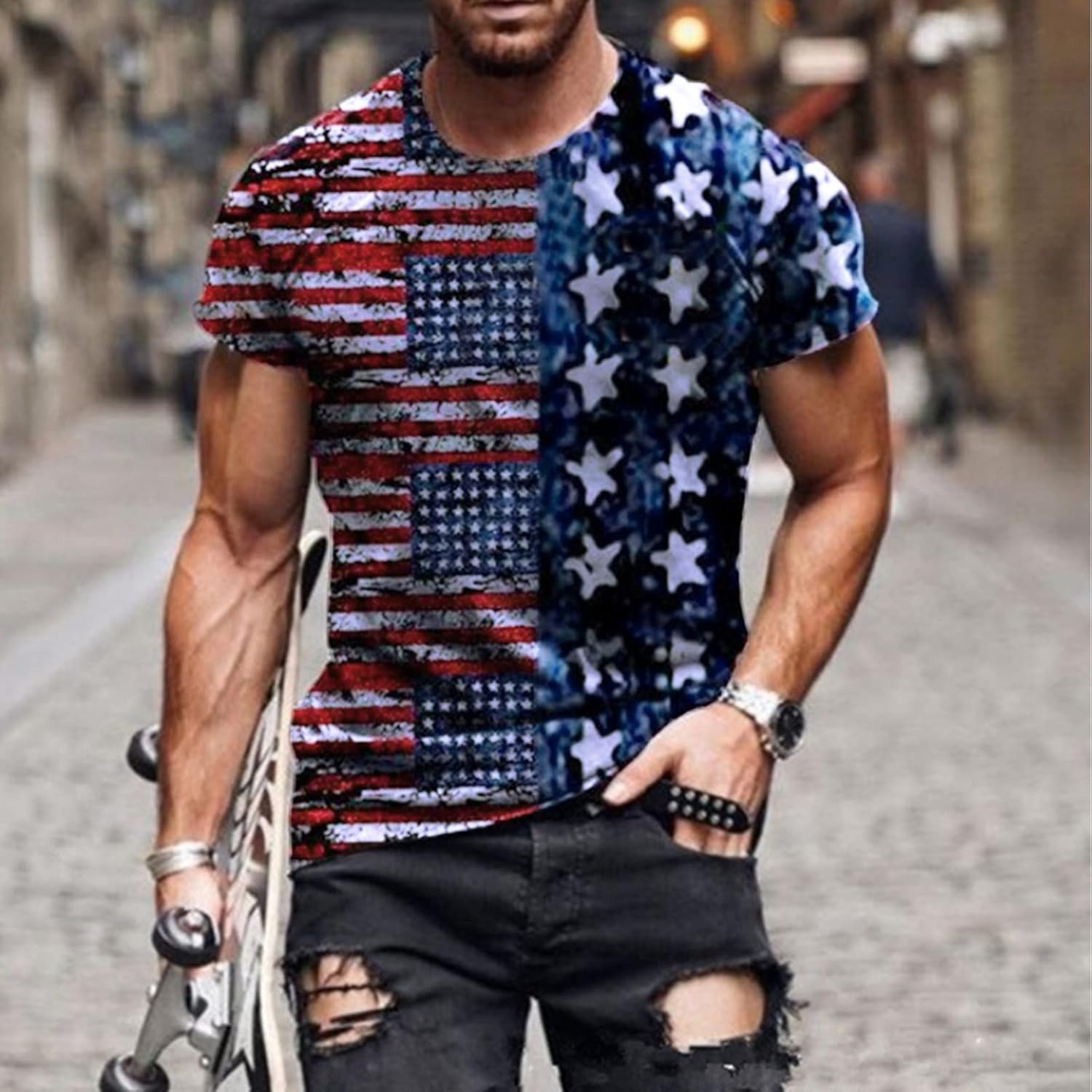 Sopiago Shirts for Men, Mens T Shirts, Patriotic Shirts for Men, Casual Men T Shirt, Tops for Men Patriotic Tshirts Shirt Top : Sports & Outdoors