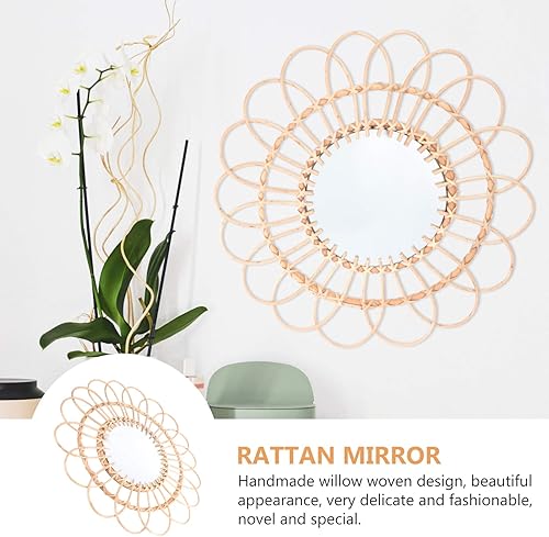 Miniatura 4 de DOITOOL Espejo de pared de ratán para decoración de pared, espejo de pared de girasol, decoración de baño, mimbre, maquillaje, espejo de cristal