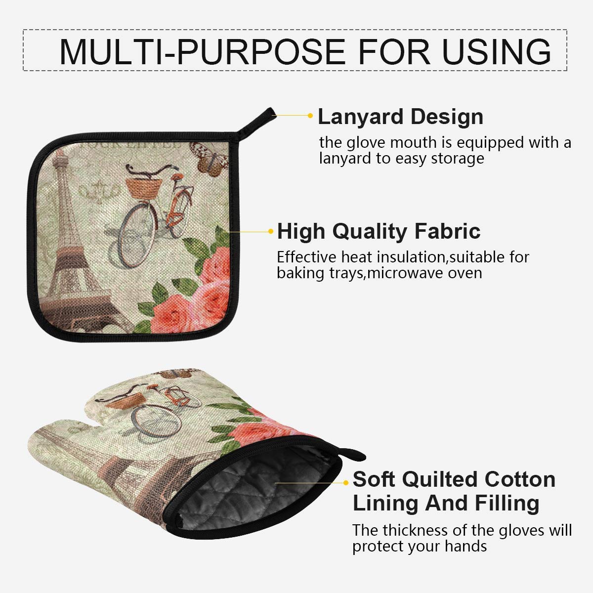 Guanti Da Forno TropicalLife HaJie A Doppio Guanto Con Note Musicali, Resistenti Al Calore Fino A 250°C, Lunghi 89 Cm, Con Tasca Bidirezionale E Corda Appendino