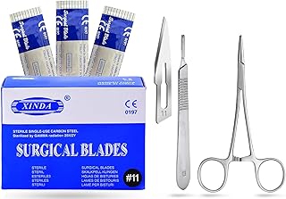 MuskalMed 100 Sterile Carbon Steel Blades #11 with Free Scalpel Handle #3 and Blade Remover Hemostat