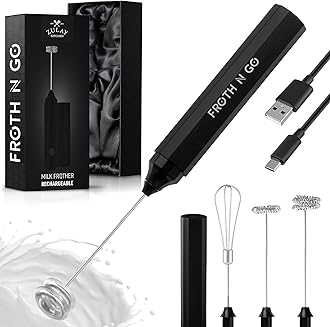 Zulay Froth N Go Milk Frother – Rechargeable 3-in-1 Handheld Frother Wand with Travel Case & USB-C Charger – Single, Double & Egg Whisk for Latte, Cappuccino, Matcha, Protein Shakes – Black