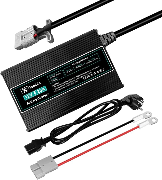 LiFePO4 Ladegerät 12V 20A, Batterie Ladegerät Kompatibel mit Anderson Anschluss Entwickelt für das Laden von Deep Cycle LiFePO4 Batterien von Auto RV Marine