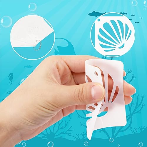 Miniatura 3 de Augshy Paquete de 56 plantillas de criaturas marinas, plantillas de animales marinos para pared, decoración de suelos y proyectos de arte de pintura