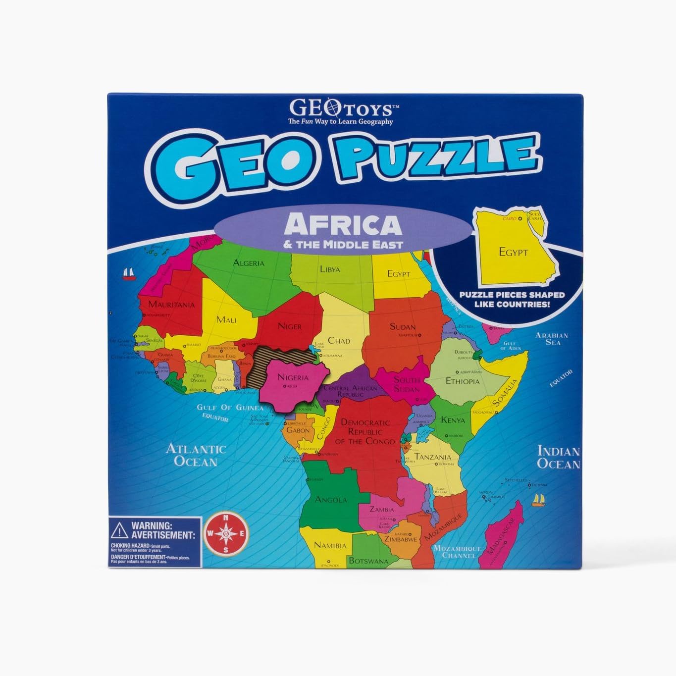 GeoToys GeoPuzzle, Africa and Middle East Jigsaw Puzzles, 65 Pc Map Puzzle, Geography Game, Educational Games & Kids Learning Activities, Puzzle Gifts for Children Ages 6-9, Fun Learning Toys for Kids