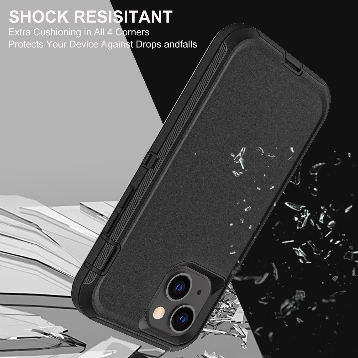 YKHJKLEC for iPhone 13 Mini Case, Military Grade 3 in 1 Heavy Duty Shockproof/Drop Proof/Dust Proof Case with 2Pcs Tempered Glass Screen Protector (Black/Black) image 5