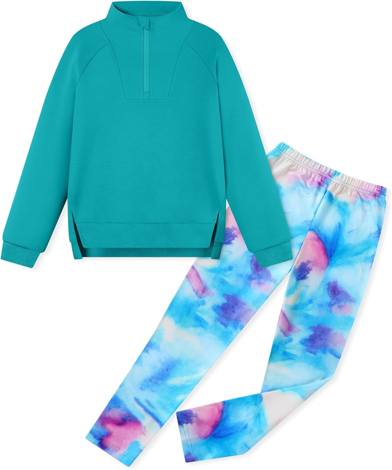 Coedody Girls Clothes Fashion Half Zip Sweatshirt Tie Dye Pants 2 Piece Girls Outfits Size 6-14Y Kids Activewear Set