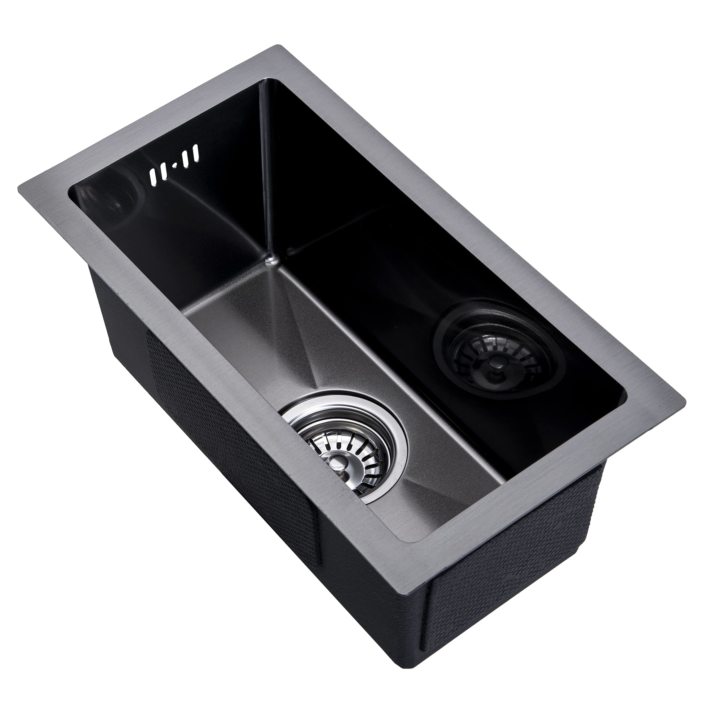 Fregadero para cocina 240x440x200mm Negro - Acero inoxidable antracita - Acero inoxidable - Lavabo con sistema de drenaje de agua - Fregadero + ganchos de montaje