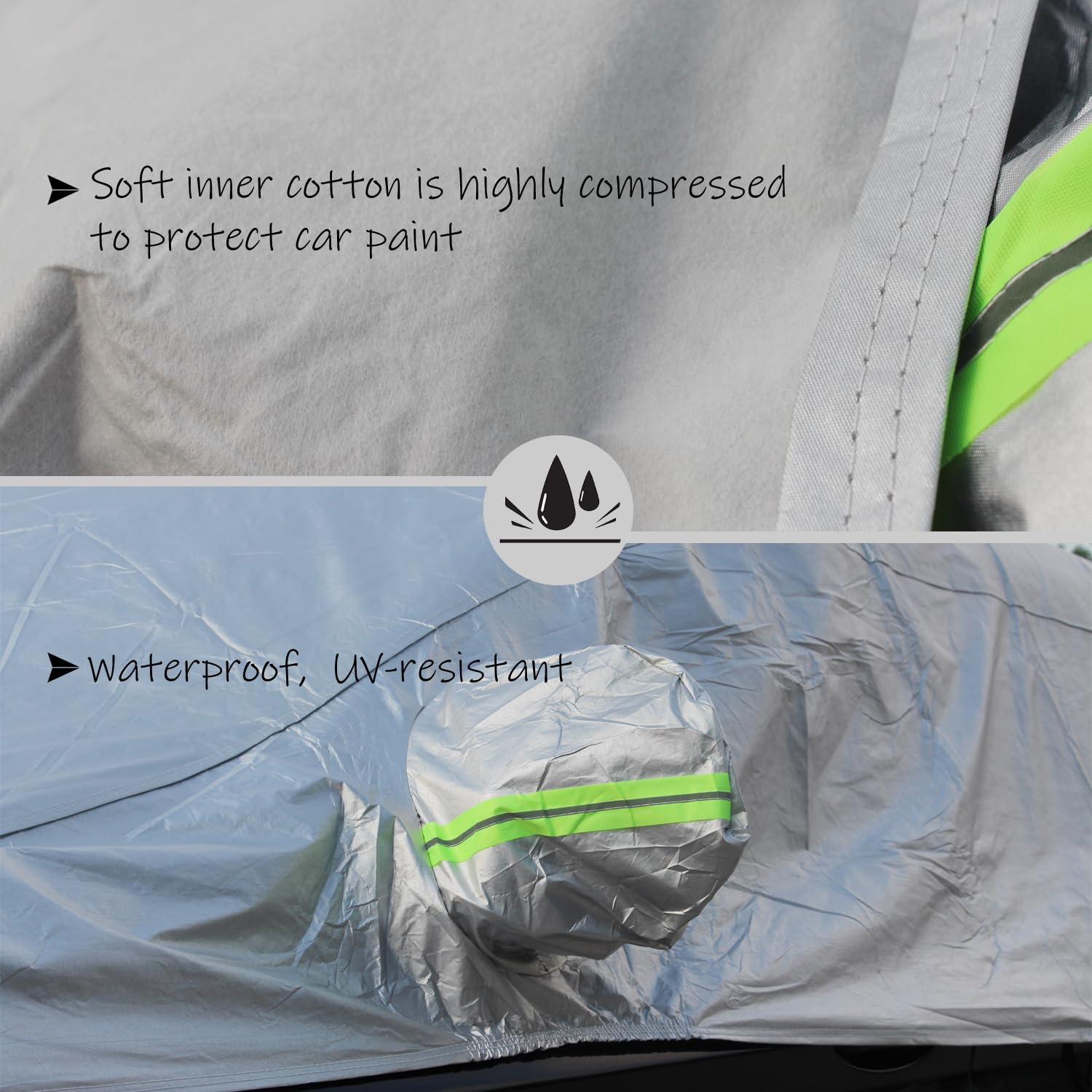 Media Funda Coche Exterior Impermeable, Tela Gruesa con Algodón, Cubierta para Parabrisas Delantero y Trasero para Hatchback (hasta 440 cm), Plata