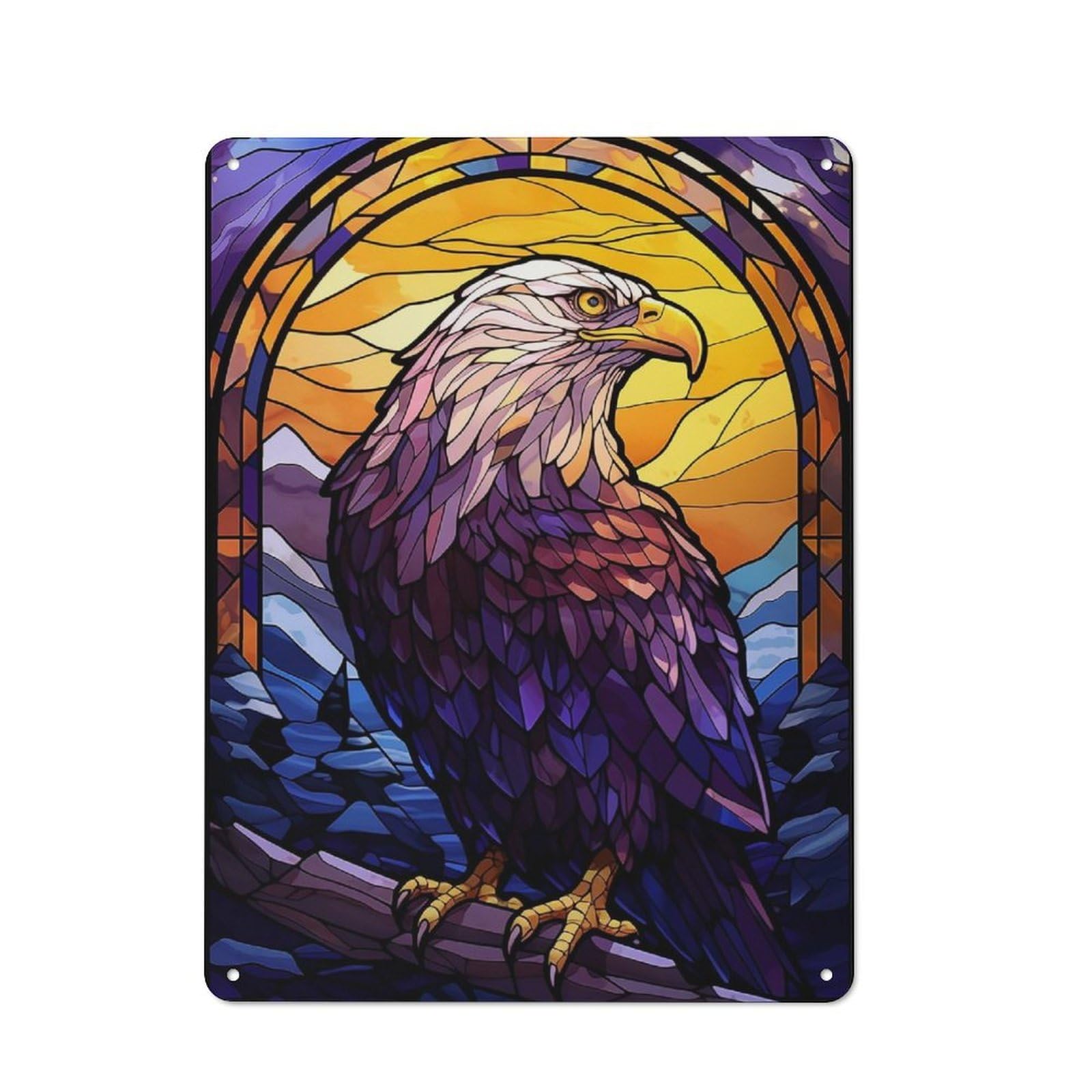 Junmoney Style-7 Eagle Stained Glass Retro Metal Sign 40X30cm, Distressed Look Retro Room Decor For Living Room, Hallway, Kitchen Or Cafe