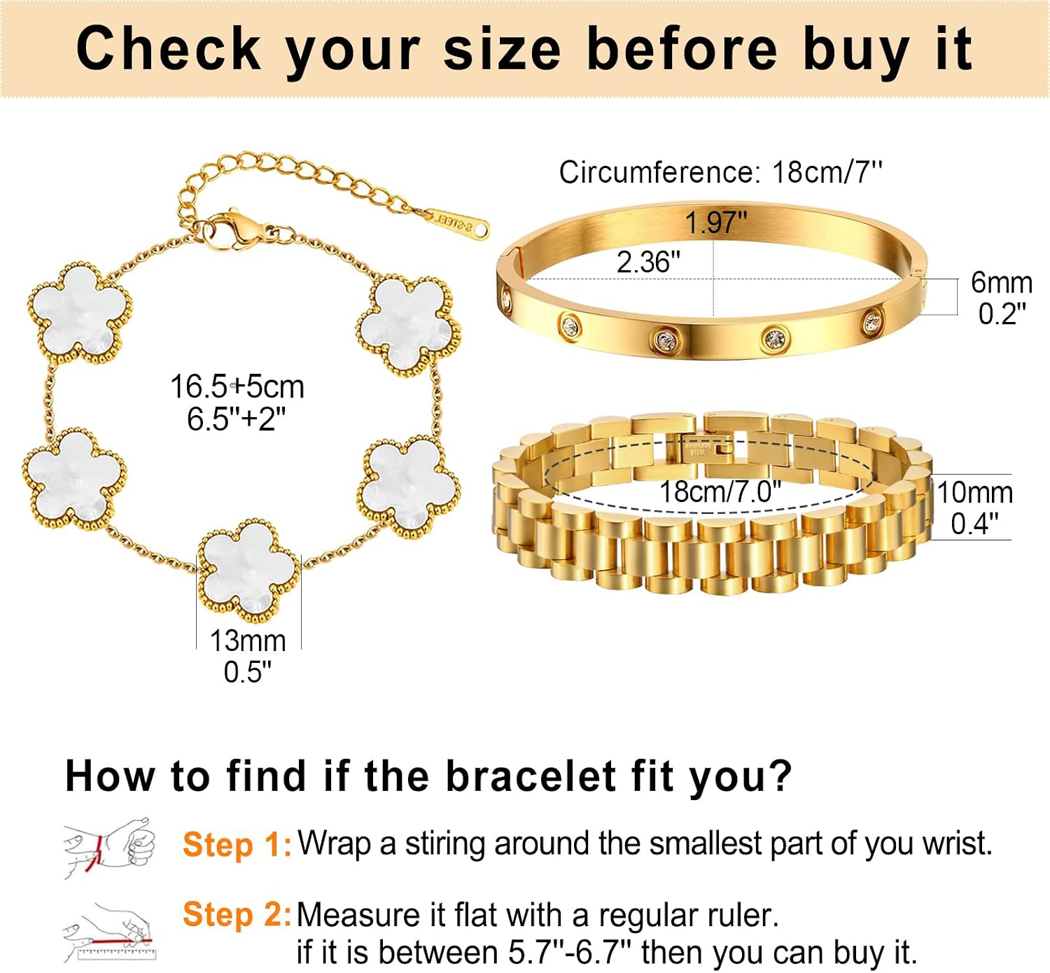 18K Gold Plated Stackable Bracelets Set for Women, 3 Pcs Four Leaf Clover Bracelet, Love Bangle & Watch Band Bracelet, Lucky Charm Layered Jewelry, Non Tarnish Hypoallergenic Gifts for women
