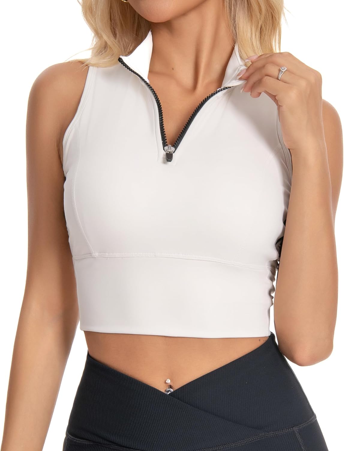 AARYA Workout Tank Tops for Women with Built in Bra Half-Zip Mock Neck Racerback Crop Tops Gym Yoga Tops