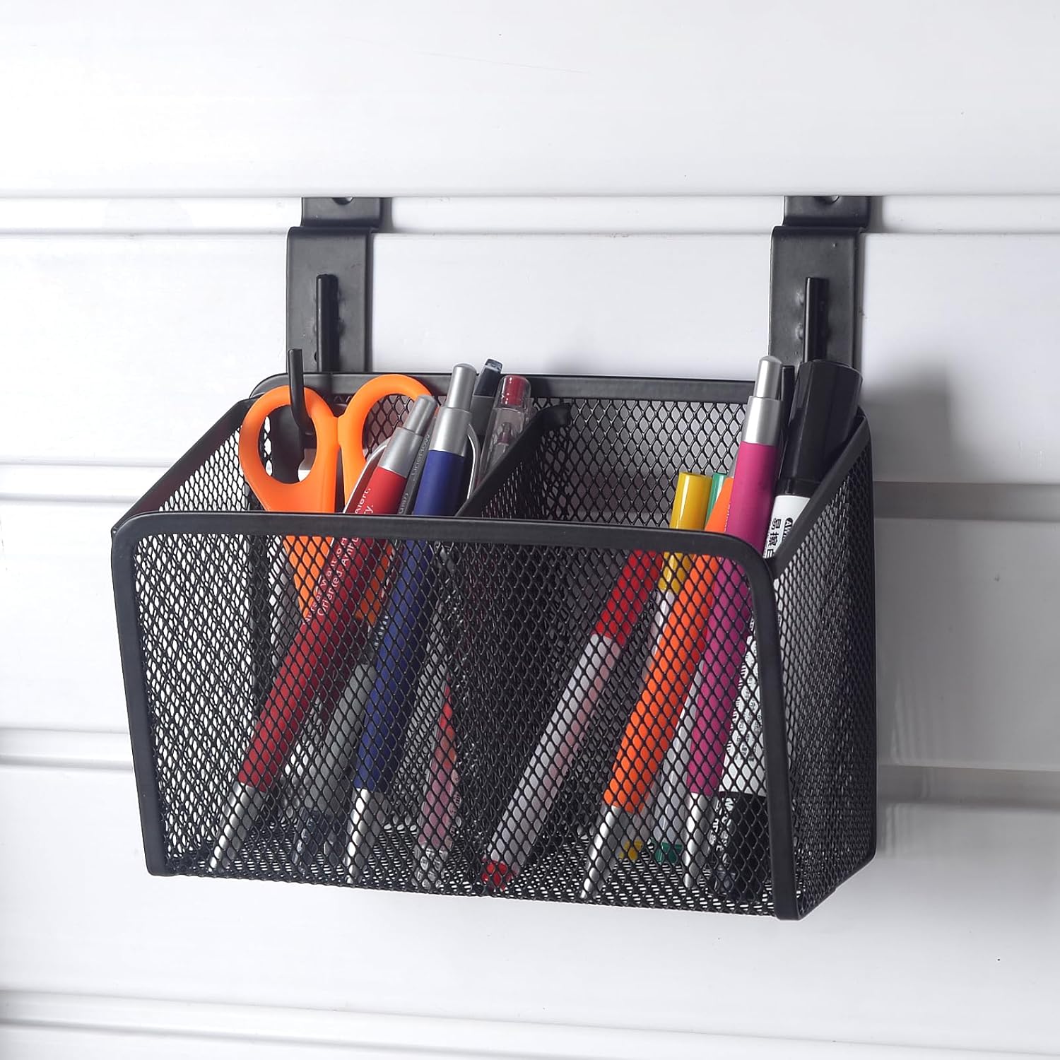 Wall Hanging Pencil Holder With Slatwall J Hooks Slatwall Pencil Cup Wall Mounted Pen Holder Wall Marker Holder Metal Pencil Holder For Paintbrushes Pegboard Classroom Home - Image 2
