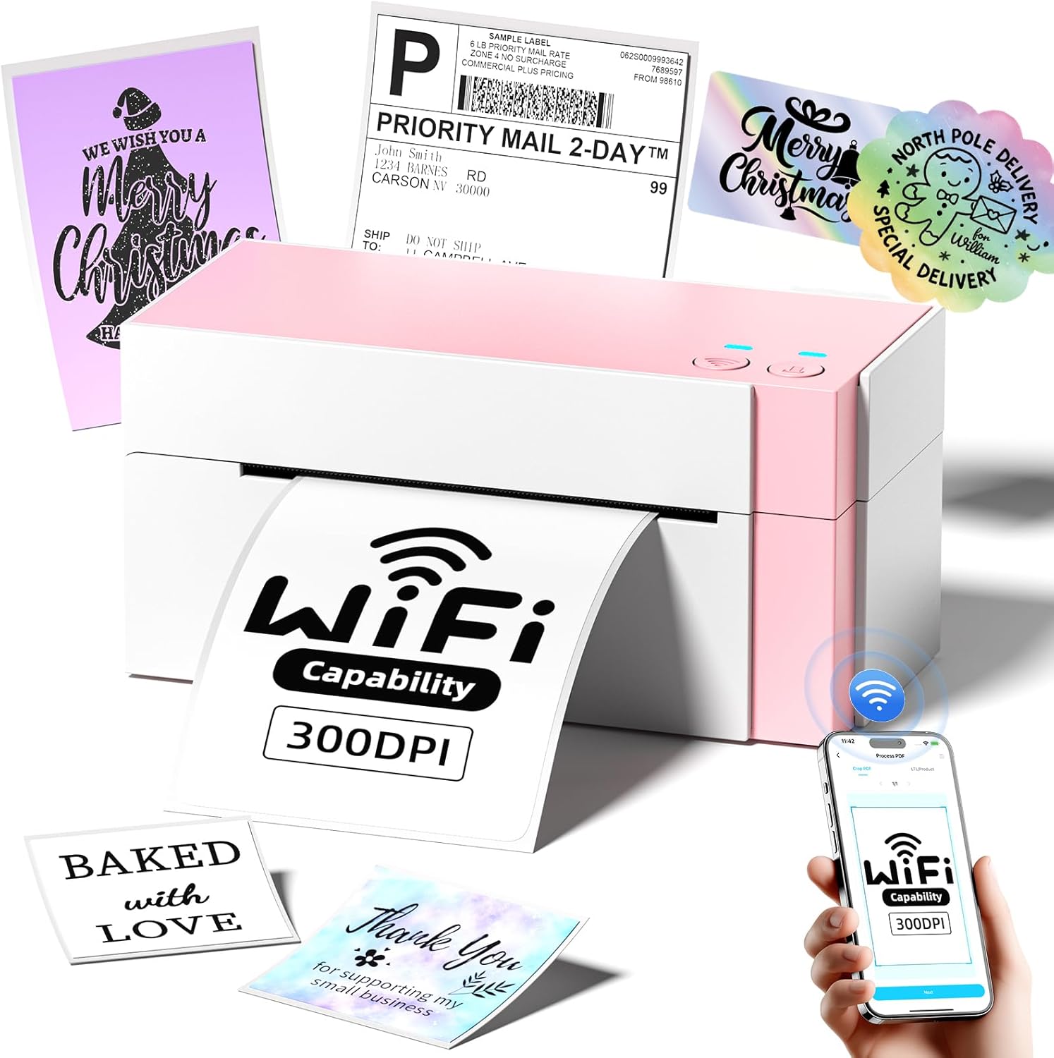 WiFi Thermal Label Printer 4x6 Wireless Shipping Label Printer for Small Business,300DPI Label Printer Machine,Compatible with PC&iPhone,Tiktok,USPS,Shopify