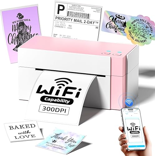 Impresora de etiquetas de envío WiFi de 4 x 6, impresora de etiquetas inalámbrica de 300 DPI para pequeñas empresas, impresora térmica WiFi para
