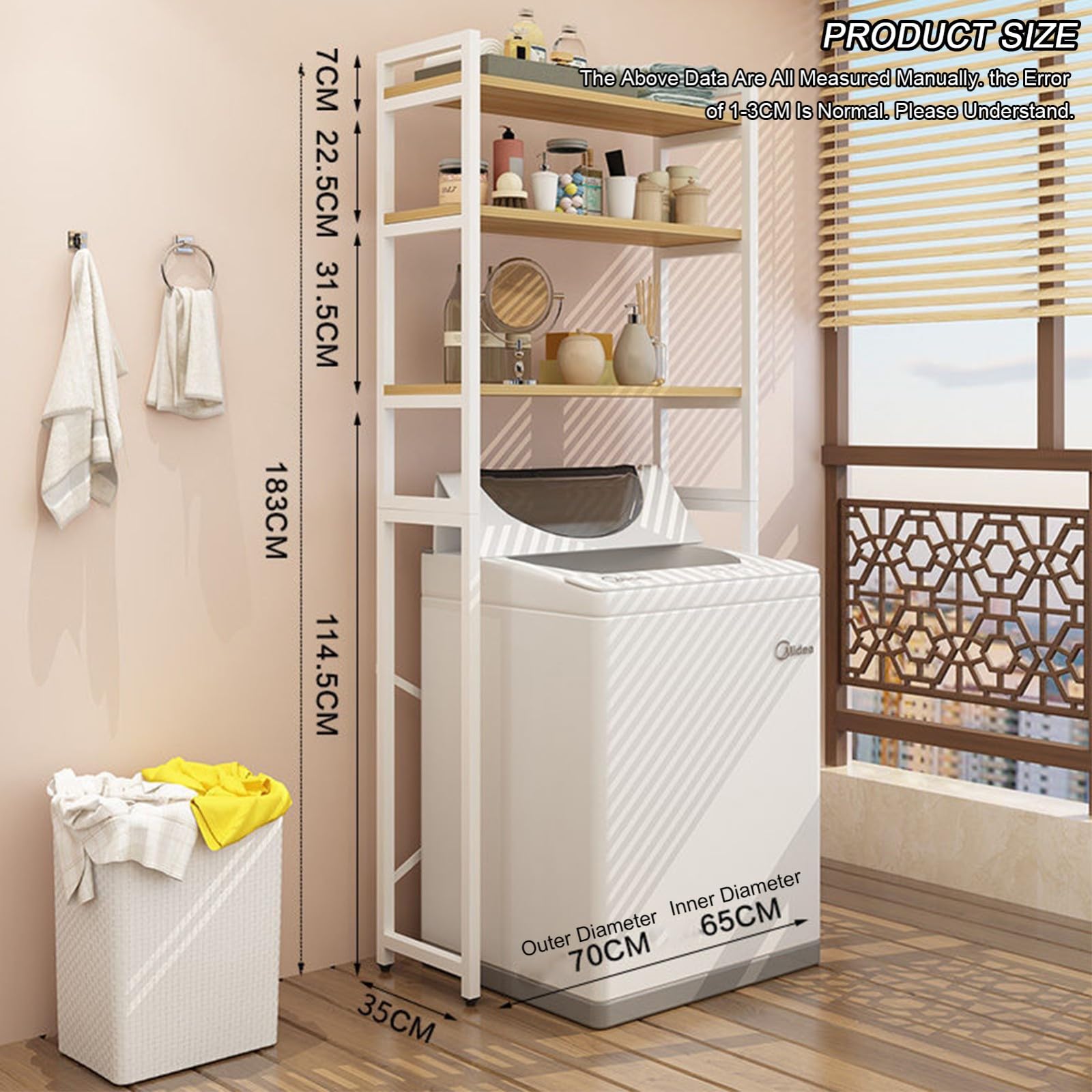 Pralka Sto RackOszczędność miejsca 3-poziomowa półka nizer łazienka i pralnia Solut 70 x 35 x 183 cm i design