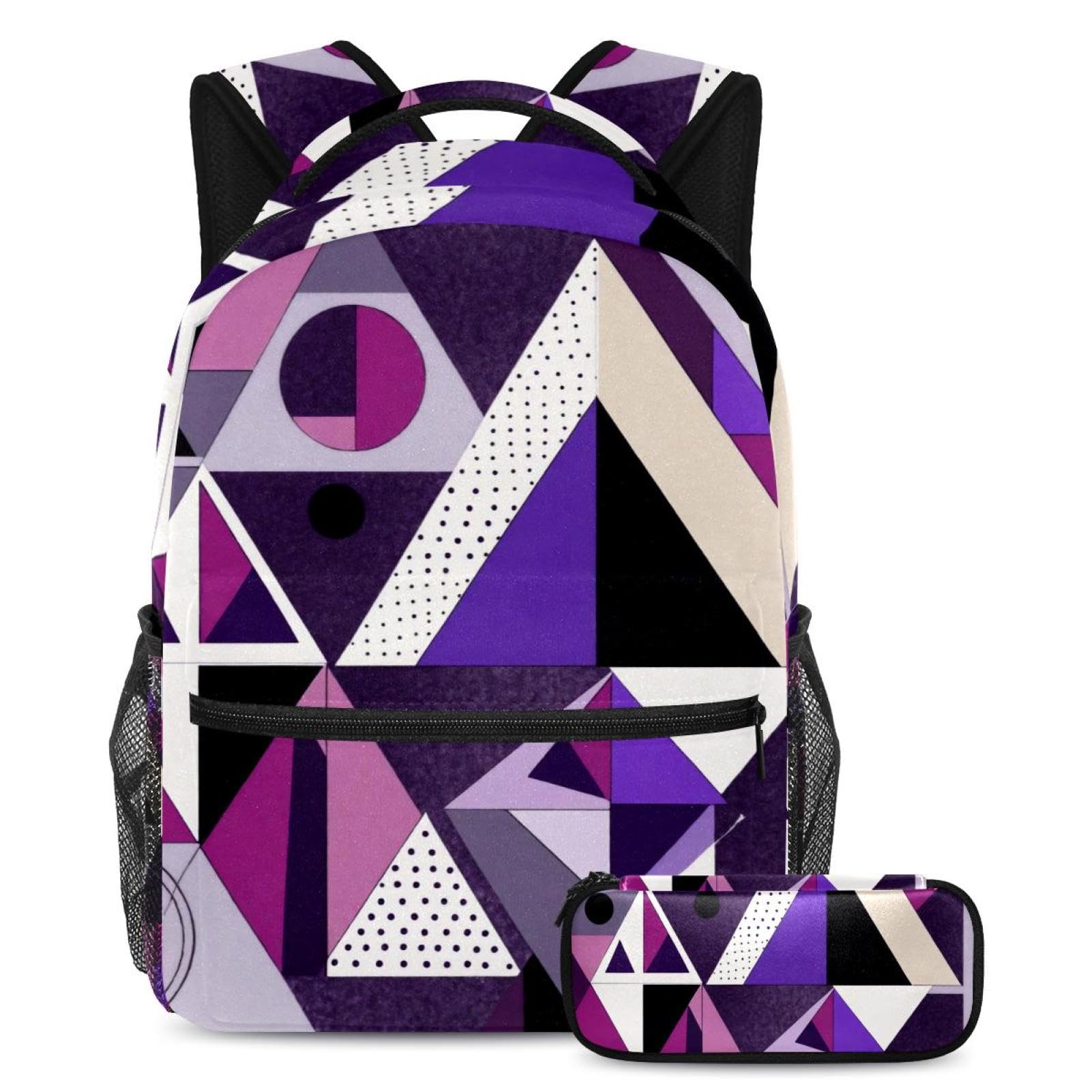 Sac à dos de jour violet géométrique abstrait et trousse scolaire multicolore - 7
