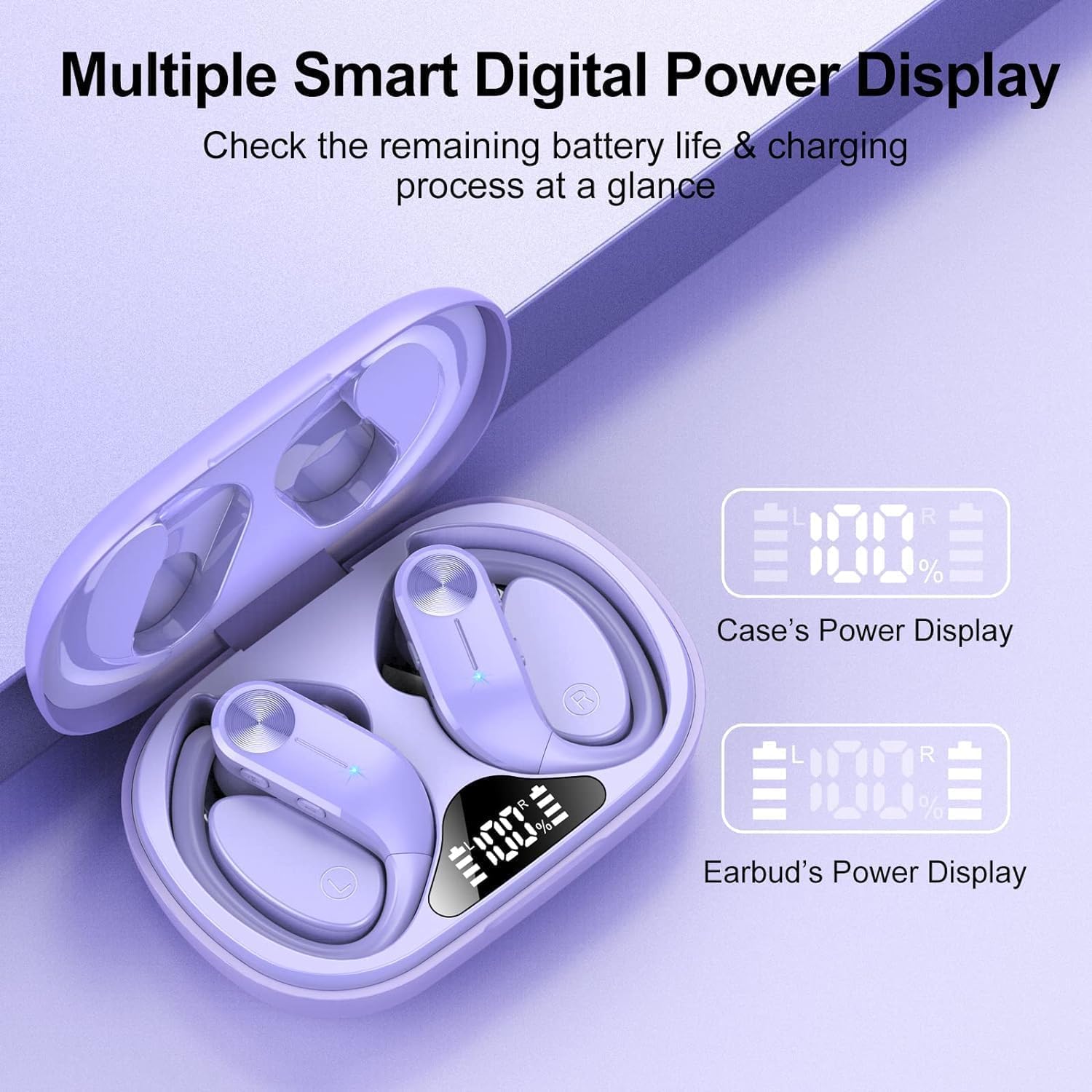 Ear buds Wireless Bluetooth Earbuds Sport 2024 NEW Bluetooth 5.3 Headphones 68H Playtime with LED Display Powerful Bass Over Ear Earphones with Earhooks IP8 Waterproof for Gym/Running/Workout - Image 4