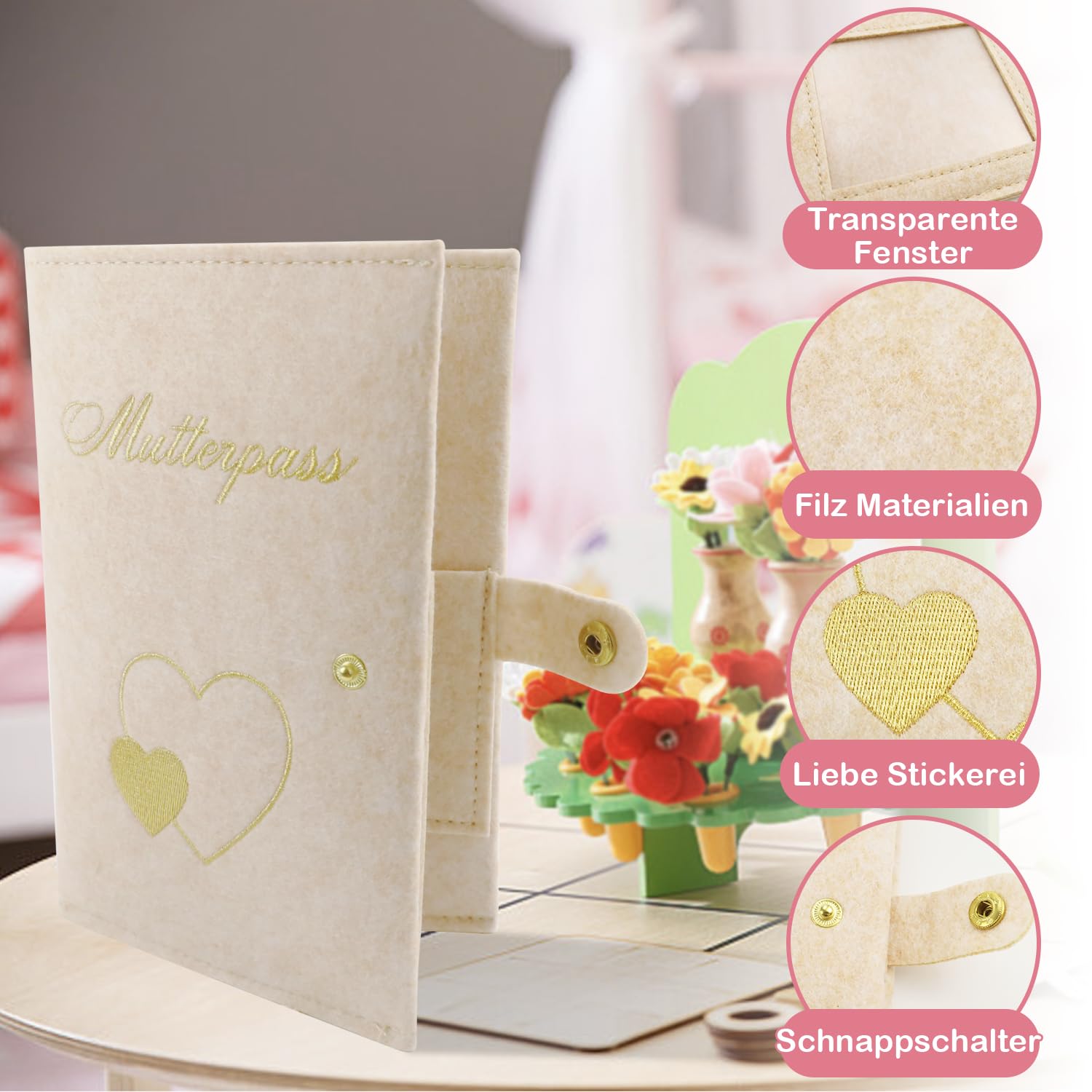 Cubierta Pasaporte Maternidad 8 Compartimentos - Cuero PU, 21x15cm, Verde Matcha