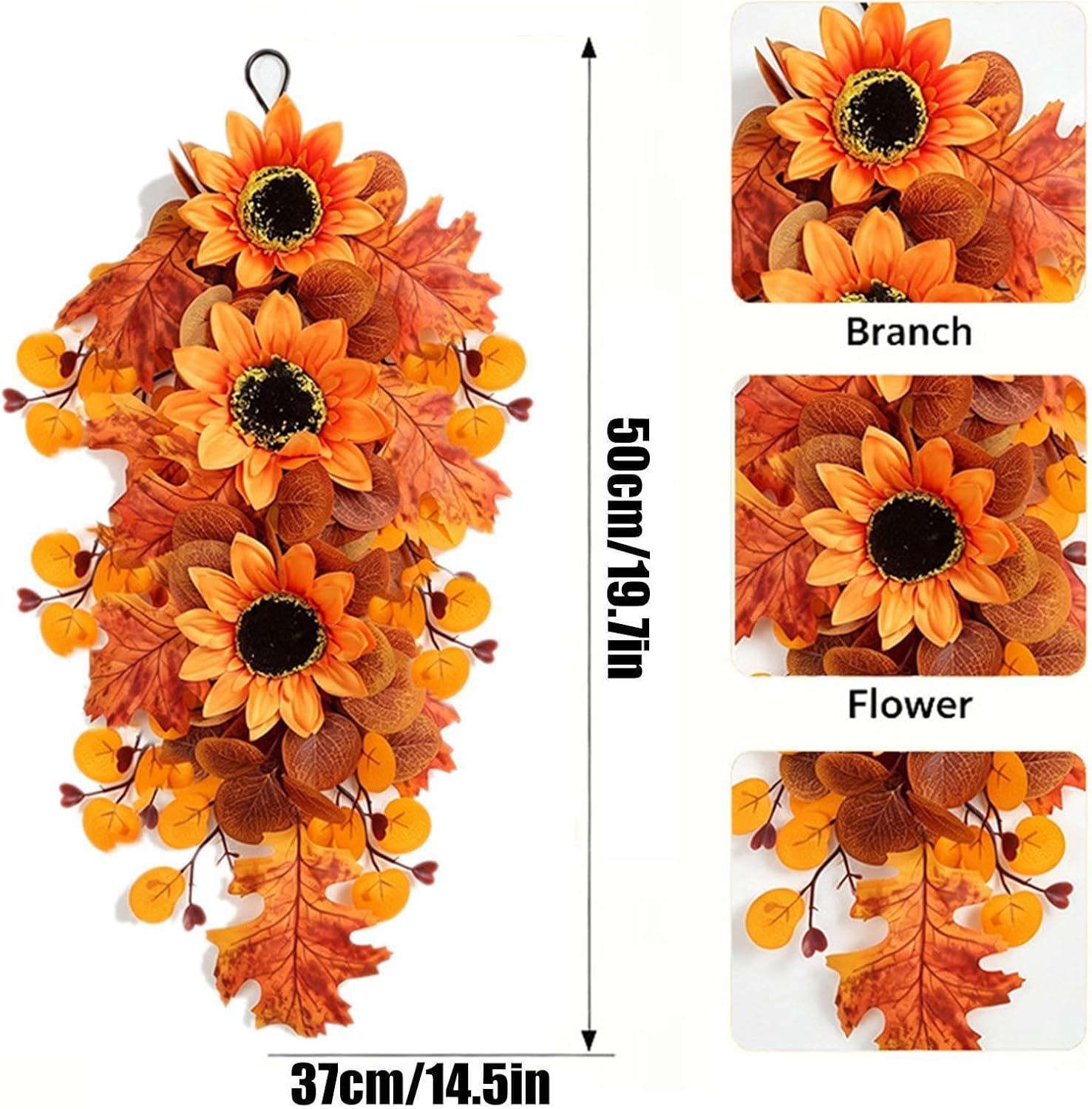 Fall Teardrop Swag - Sunflower Pumpkin Decor - Autumn Door Wall Hanging