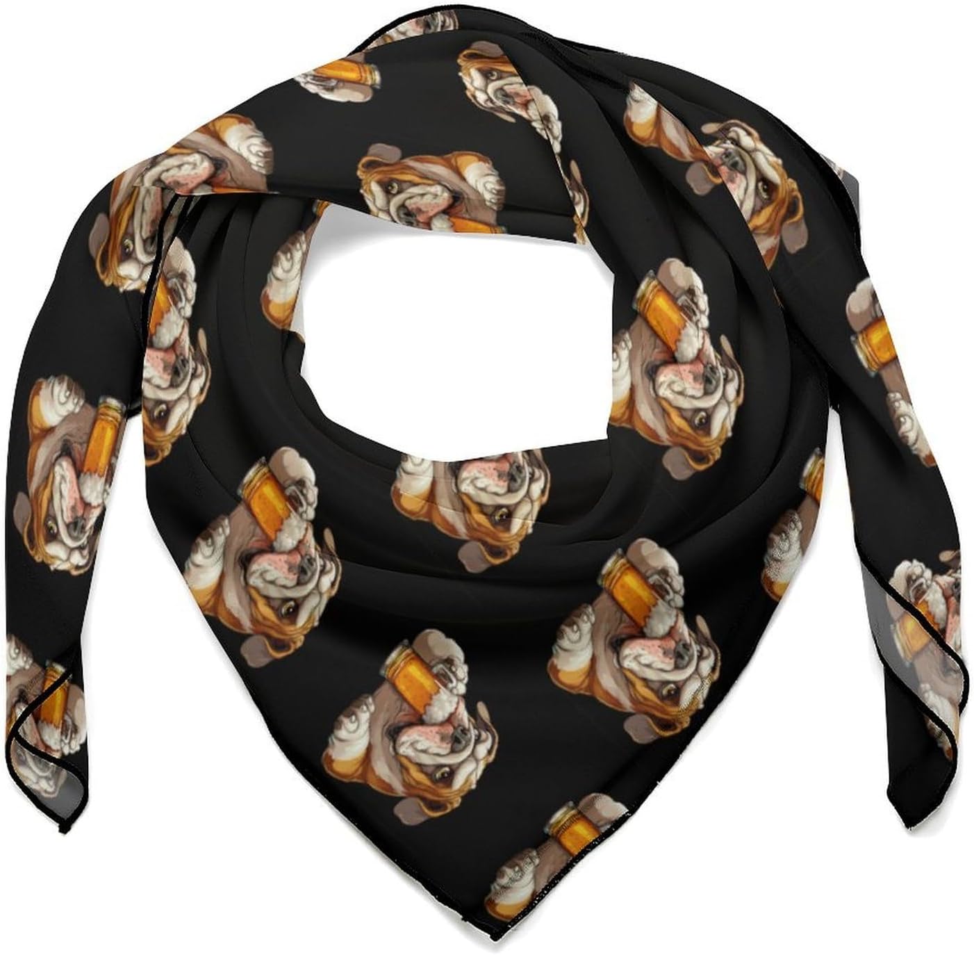 Bulldogs Beer Silk-Like Square Scarf for Women Vintage Printed Neck Scarf Bandanas Hair Scarves