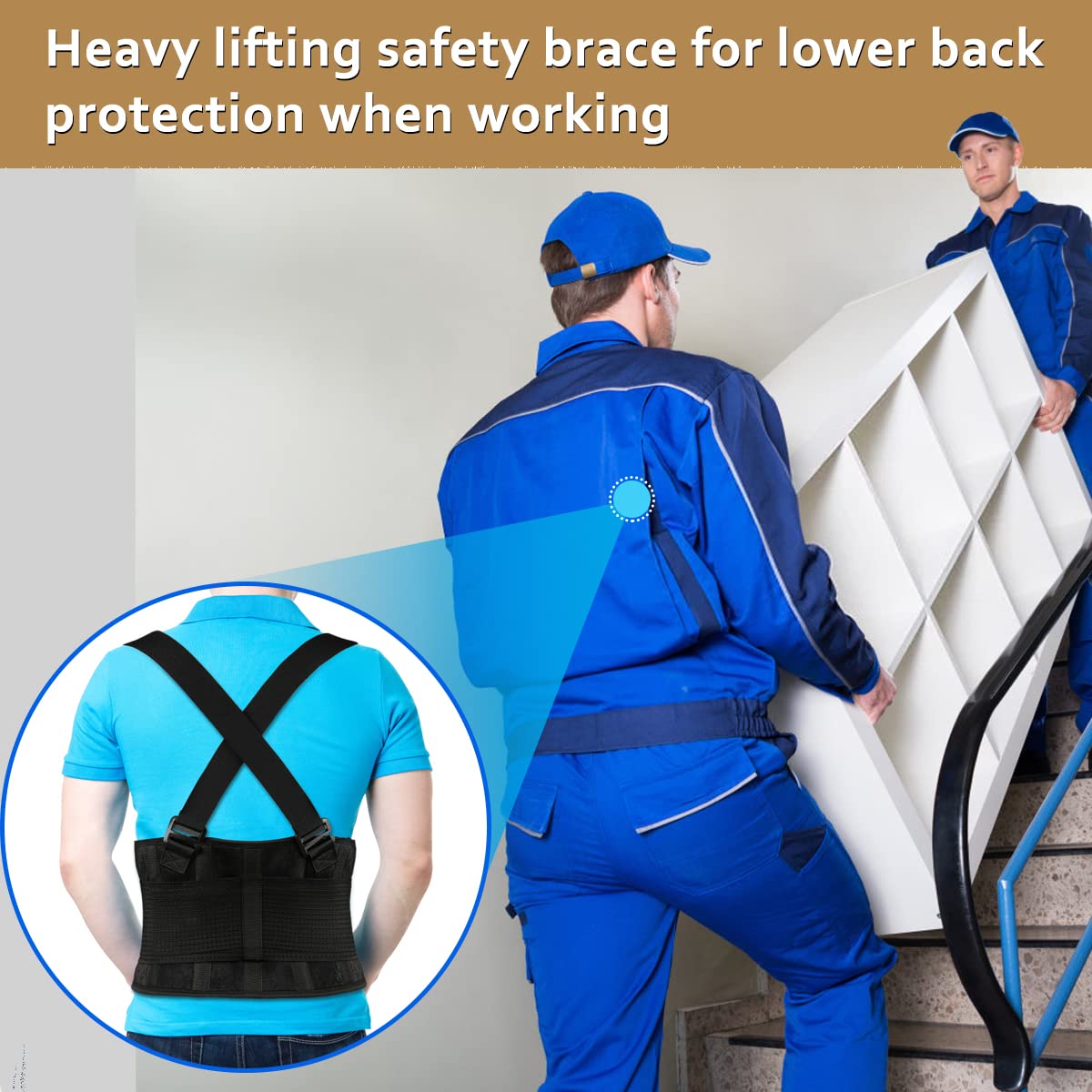 Soporte de espalda con tirantes extraíbles, cinturón de protección seguro para el dolor de espalda baja para actividades industriales para hombres y mujeres en movimiento, construcción, trabajos