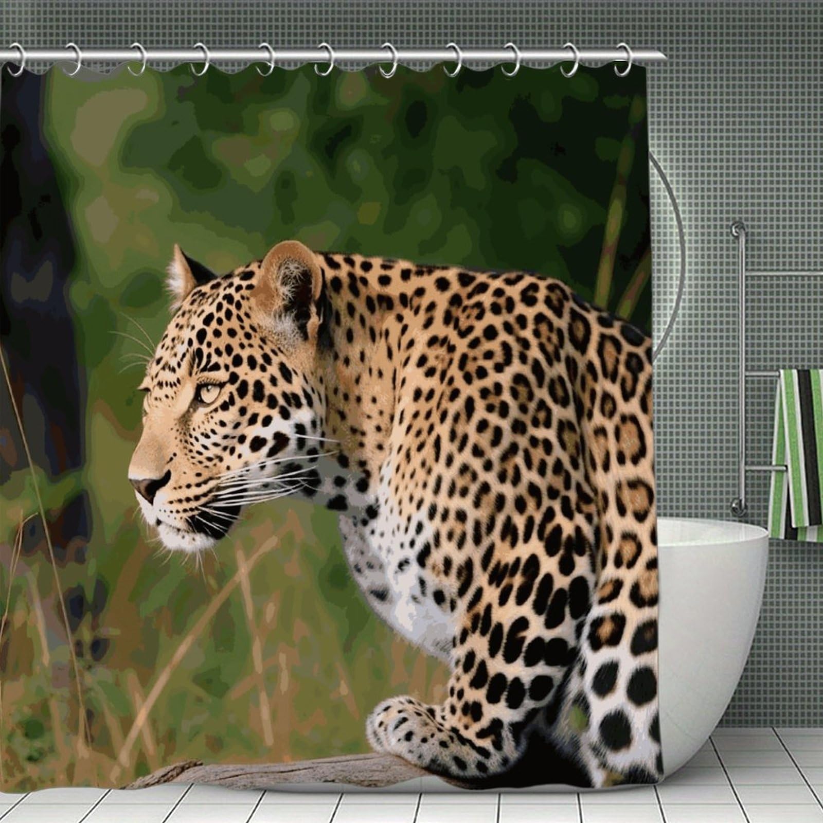 VstaDank African Leopard Shower Curtain 71x71 Heavy Duty Polyester Cloth Bath Curtain with Hooks Thick Waterproof Shower Liner Fun Magic Decorative Bathroom Curtains for Bathtub