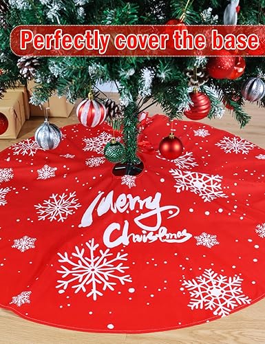 Miniatura 29 de Falda de árbol de Navidad de 48 pulgadas, falda roja de árbol de Navidad de felpa suave con lindas faldas de árbol de Navidad de reno blanco de Papá
