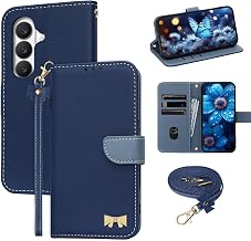 [Succtopy] Galaxy S26 Case Notebook Type Ribbon Strap Neck Holder for Galaxy S26 Case Shockproof Samsung Galaxy S26 Cover for Card Storage SC-51G/SCG36/SM-S942Z Mobile Cover Stand Function with Strap