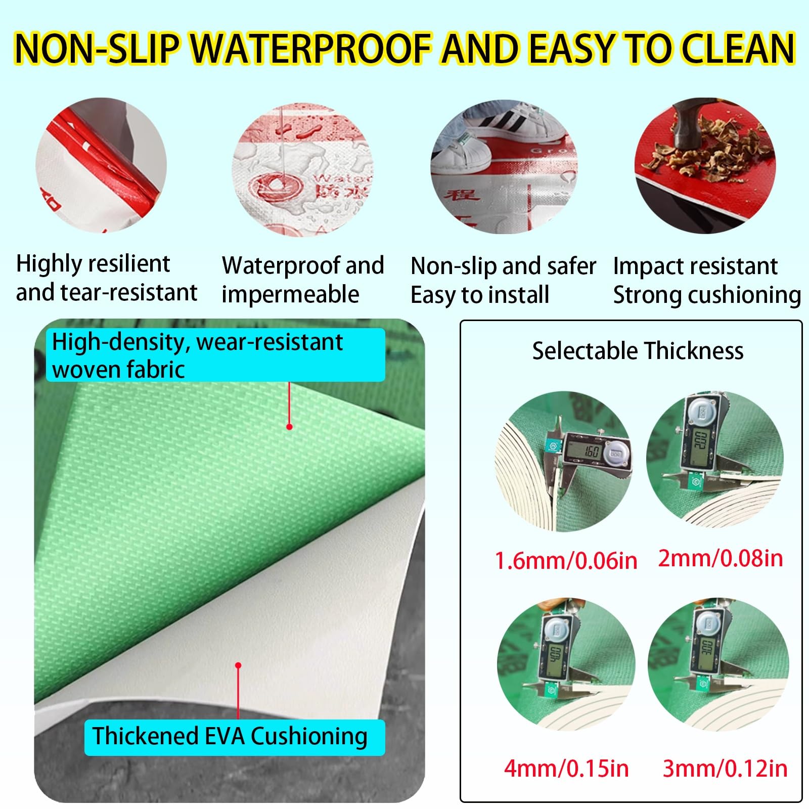 Película de protección de Piso Protector Antideslizante for alfombras de Alta Resistencia, Rollo de protección Temporal for Pisos de Madera, Azulejos y bañeras.(2mm/0.08in,500sq(w3.9XL137'))