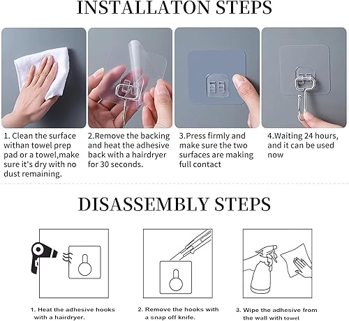 Miniatura 6 de 10 ganchos adhesivos de pared, reutilizables, antideslizantes, sin rastros, resistentes, giratorios de 180 grados, para baño y cocina, ganchos