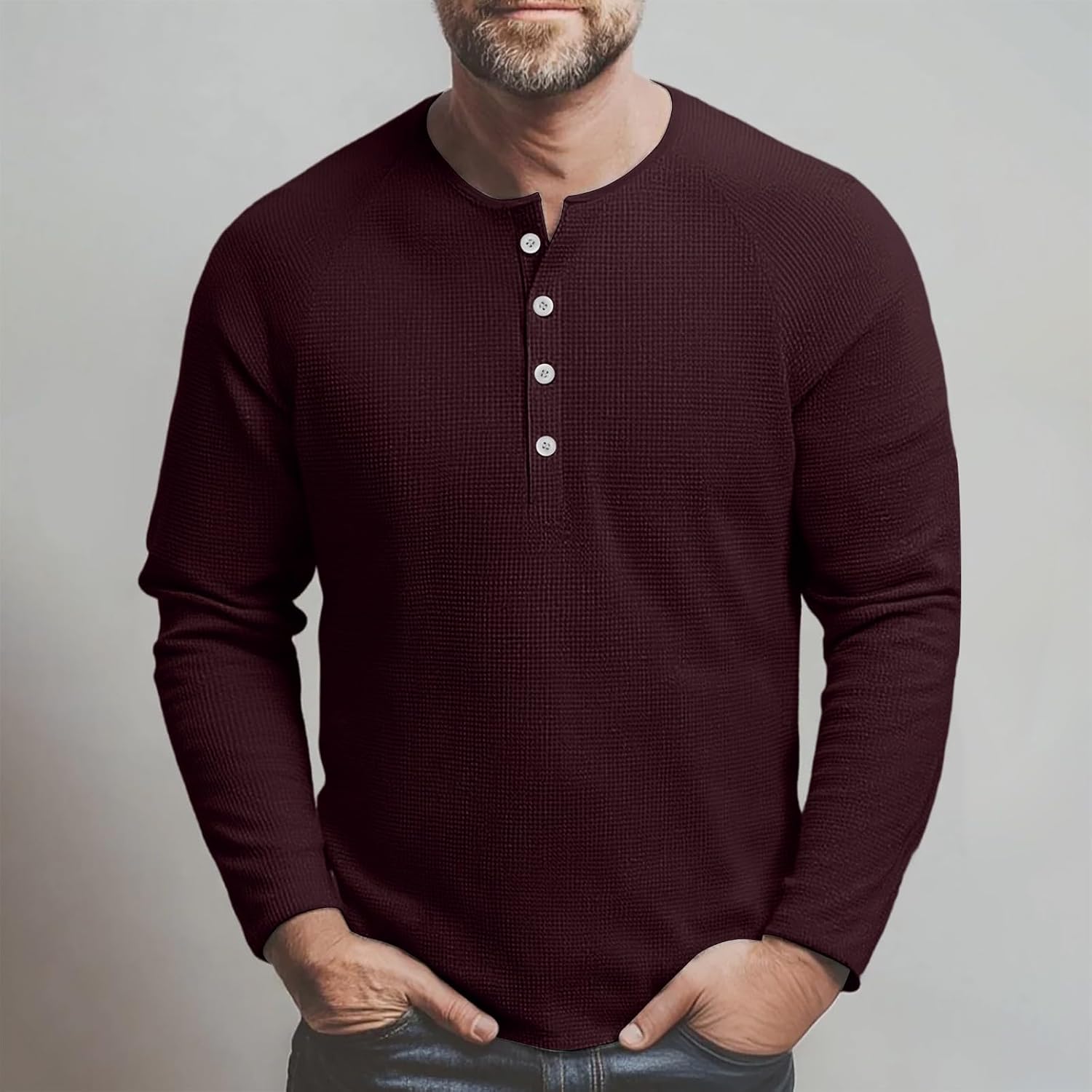 RTRDE Men's Long Sleeve T-Shirts, Solid Color Henley Shirts Casual Fall Winter Button T Shirt, M-3XL