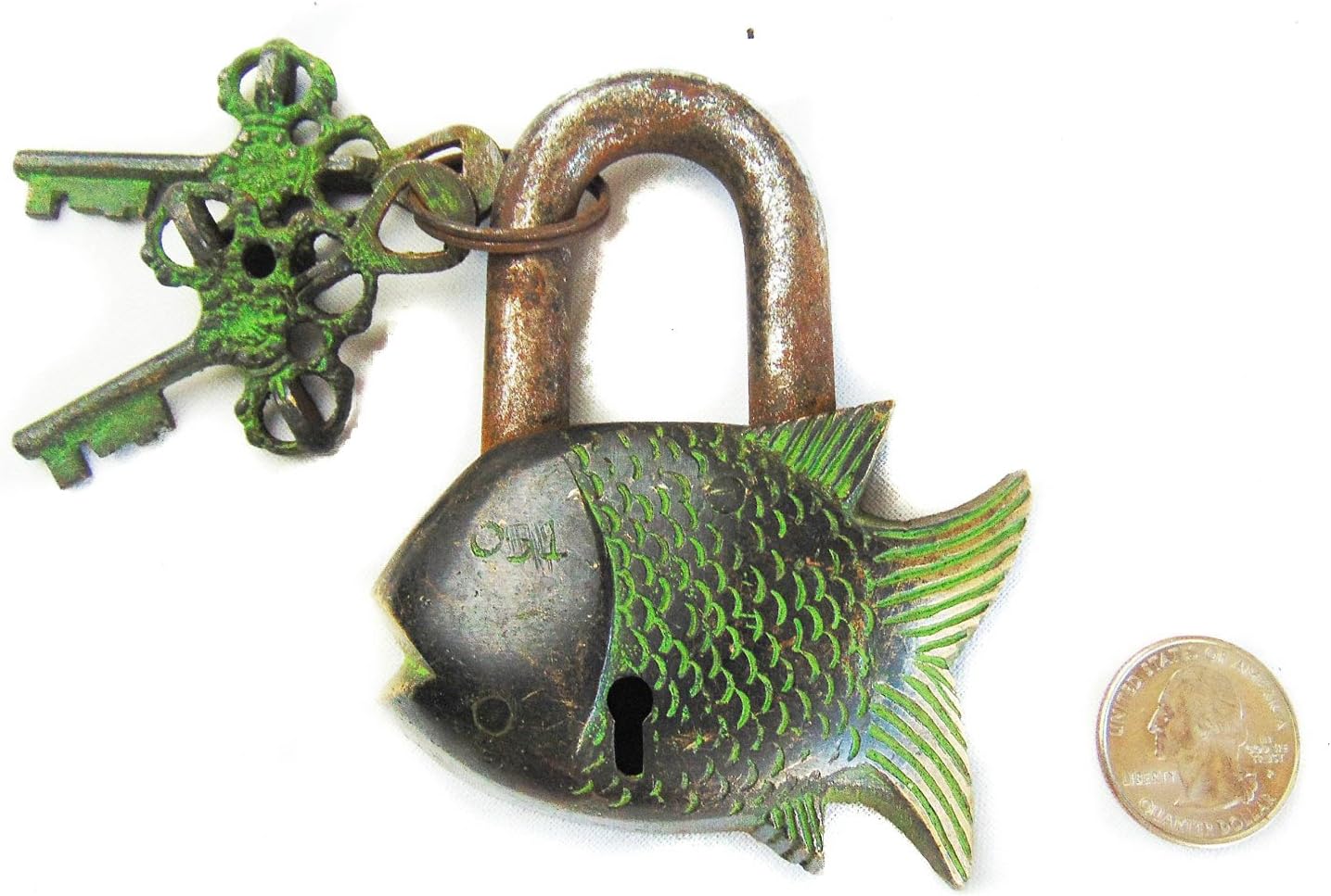 Fish Monastery Lock - Solid Brass with Natural Patina in a Beautifully Ornate Padlock. Ornamental Antique Handcrafted Locks for Security and Style
