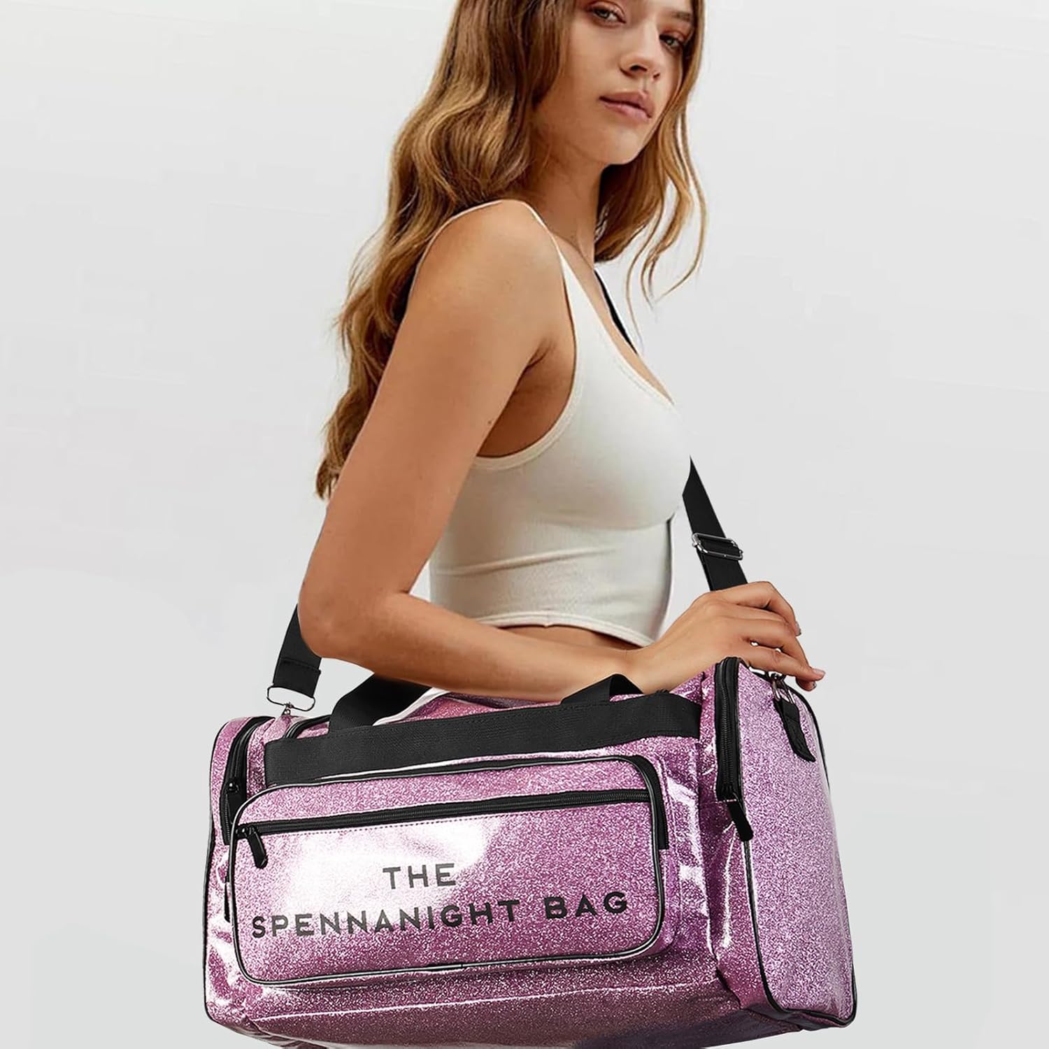 The Spennanight Bag Bling Glitter Cute Travel Duffle Sports Tote Gym Shoulder Luggage Weekender Overnight Says Spend the Night Hoe Carry on Bags for Women - Image 5