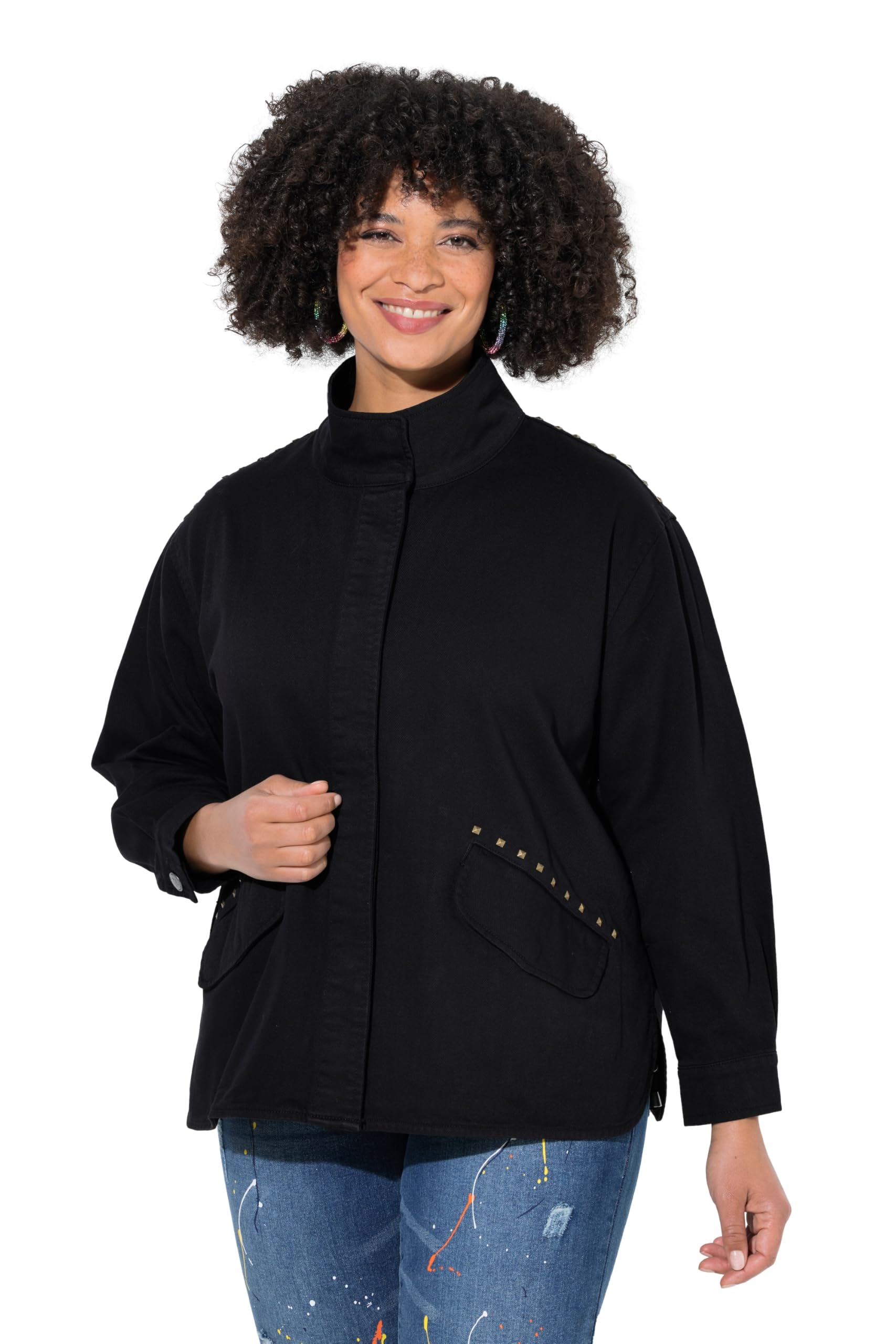 Angel of Style Damen große Größen Übergrößen Plus Size Jacke, Boxy Fit, Baumwolltwill, Ziernieten 848919