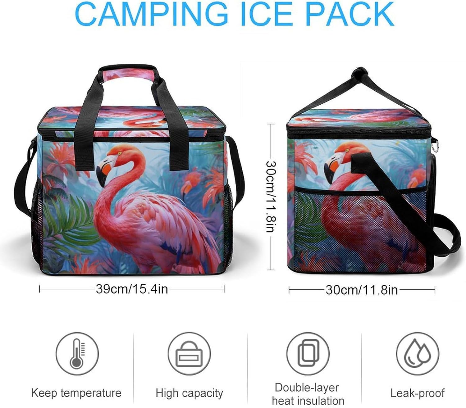 Large Capacity Oxford Cloth Painted Flamingo Printed Camping Ice Bag, Outdoor Portable Insulation and Cooling Bag, Suitable for Outdoor Camping and Picnics
